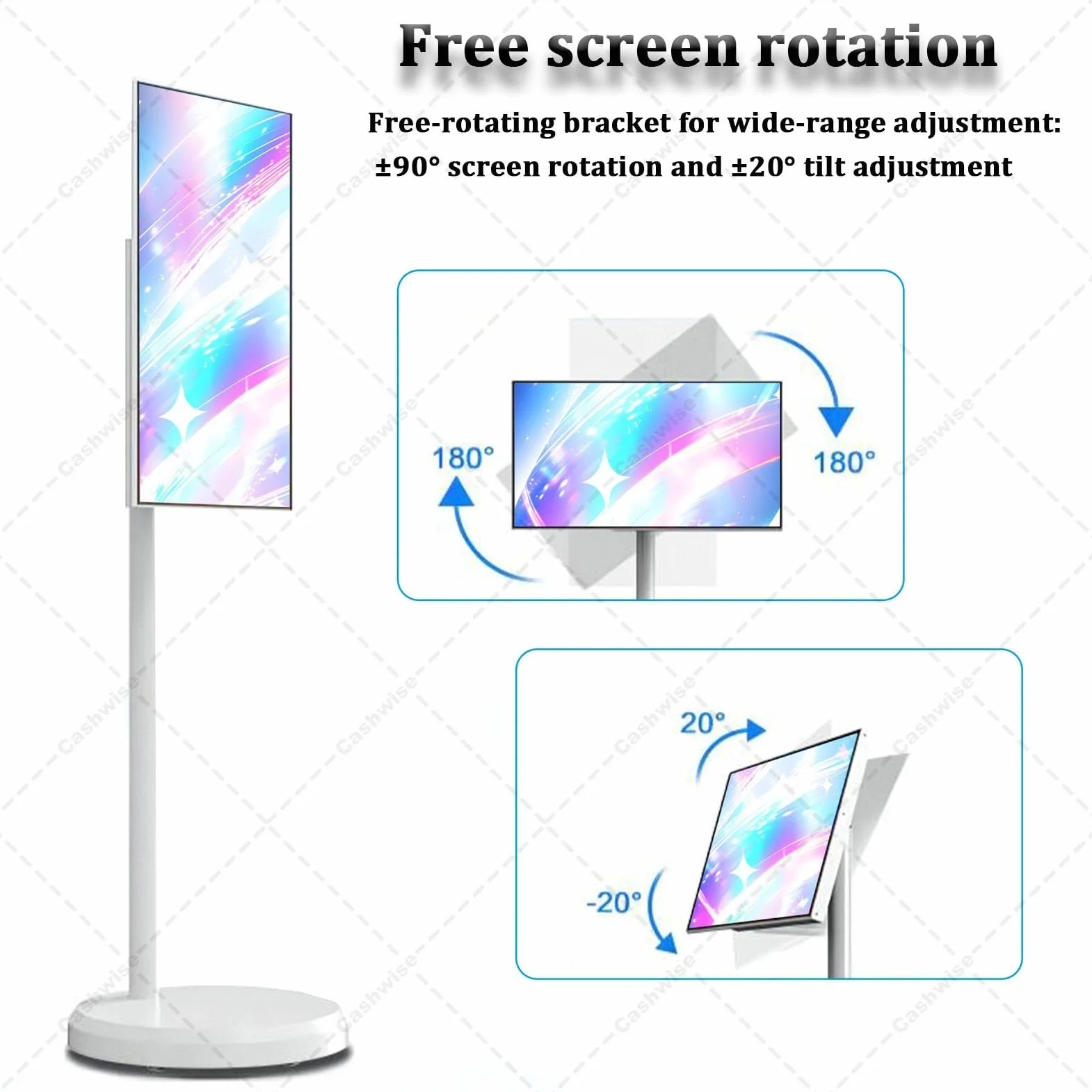 TV Portable Intelligent de 21,5 Pouces 4K, 6G + 128G Storage, Android 14 OS, TV Roulant sur Roues avec écran Tactile Rotatif, Batterie intégrée, Rotation pivotante complète 6+128G