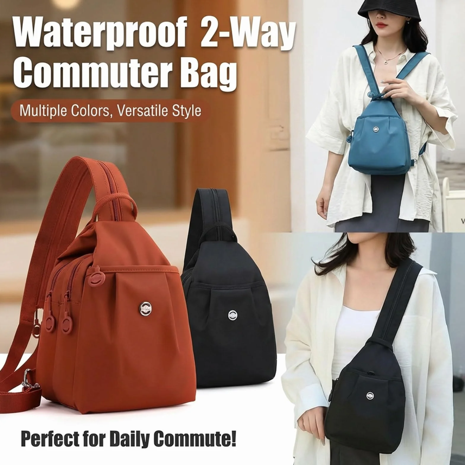 Mini Sac à Dos 3 en 1 Antivol Femmes Grande Capacité Oxford Bordeaux