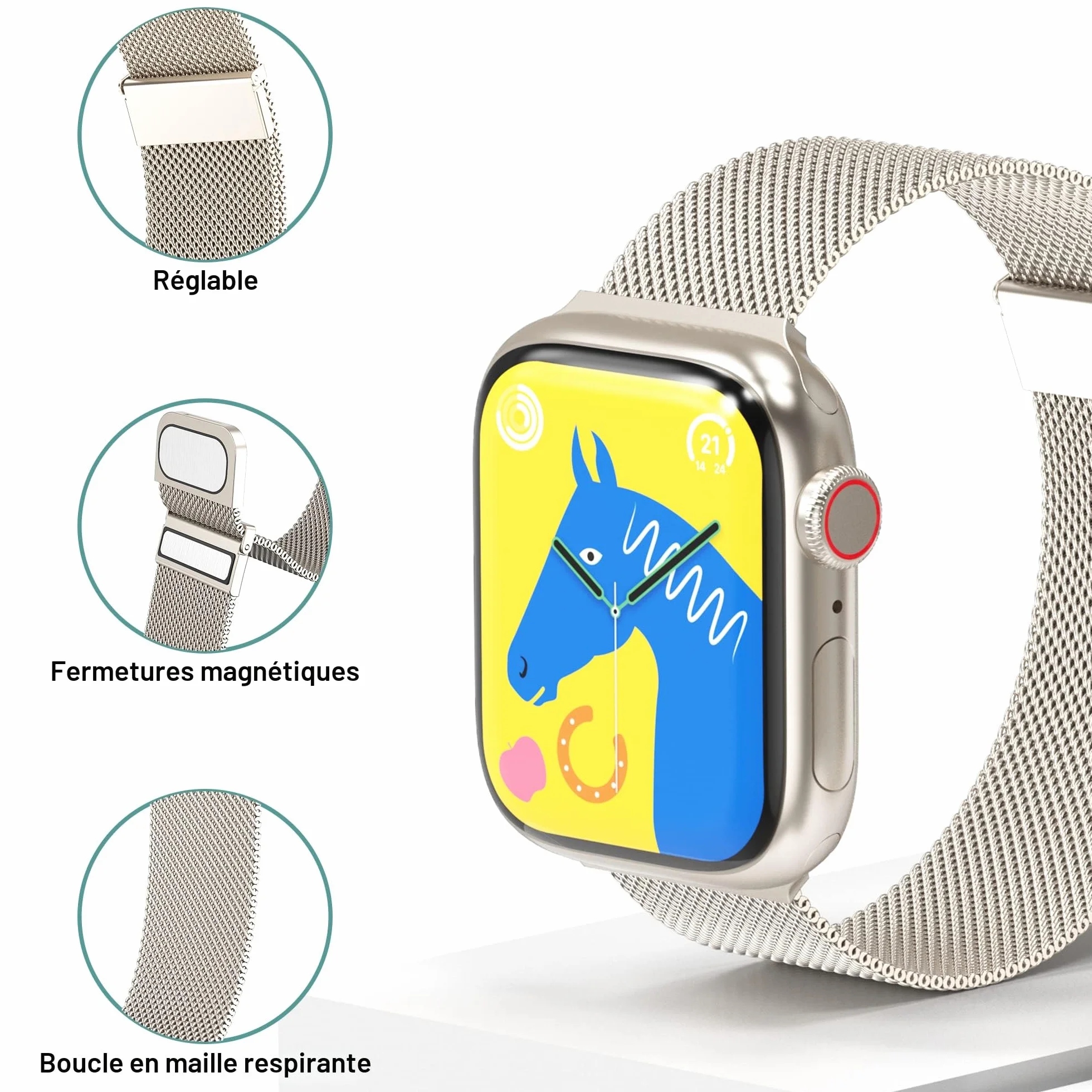 Higgs Métal Bracelet Compatible avec Bracelets Apple Watch 38mm 40mm 41mm 42mm 44mm 45mm 46mm 49mm Femme,Bracelet Double Magnétique pour iWatch Series 11 10 9 8 7 6 5 4 3 2 1 SE Ultra, Metal Milanais