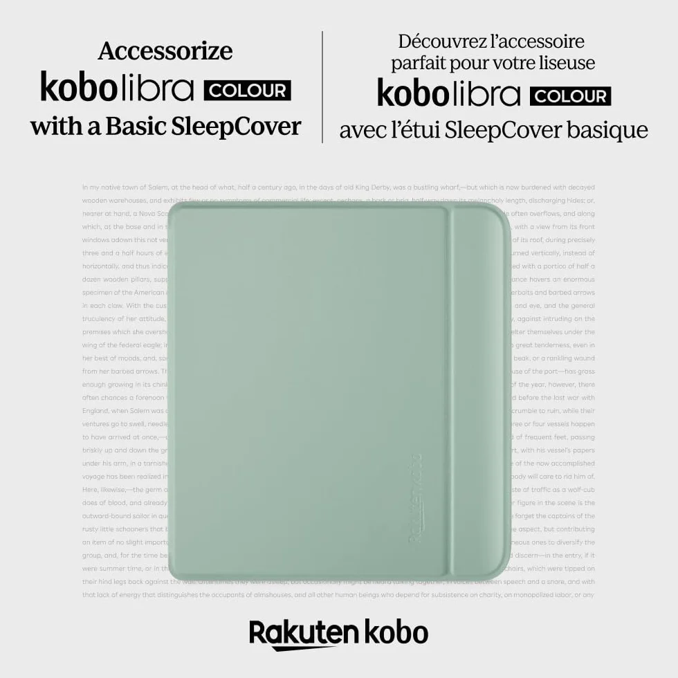 Étui SleepCover Basique pour Kobo Libra Colour | Vert Jardin | Technologie de Mise en Veille/réveil | Cuir végan | Compatible avec la liseuse Kobo Libra Colour 7"