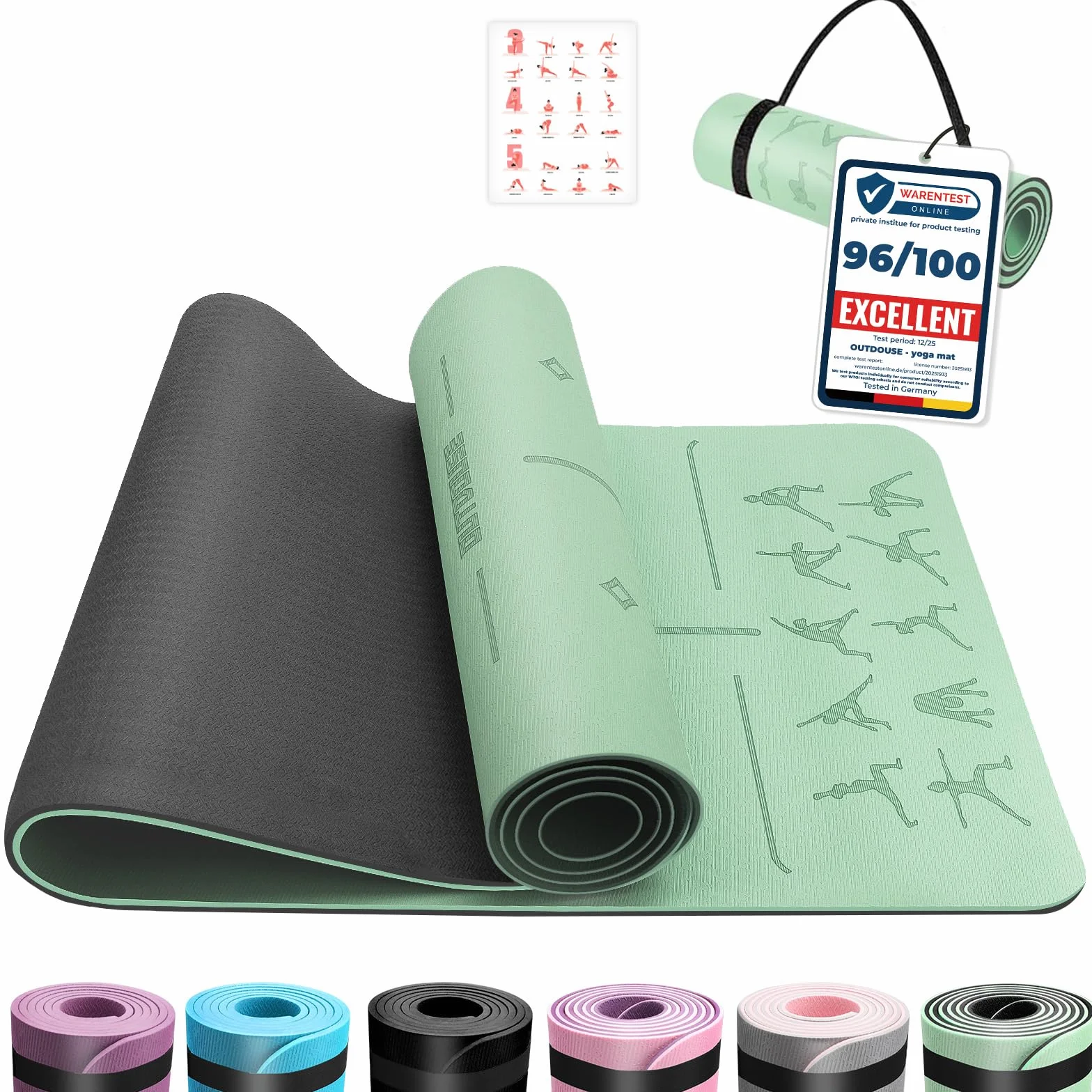 Tapis de yoga OUTDOUSE 70 postures imprimées TPE antidérapant 183x61x0,6cm