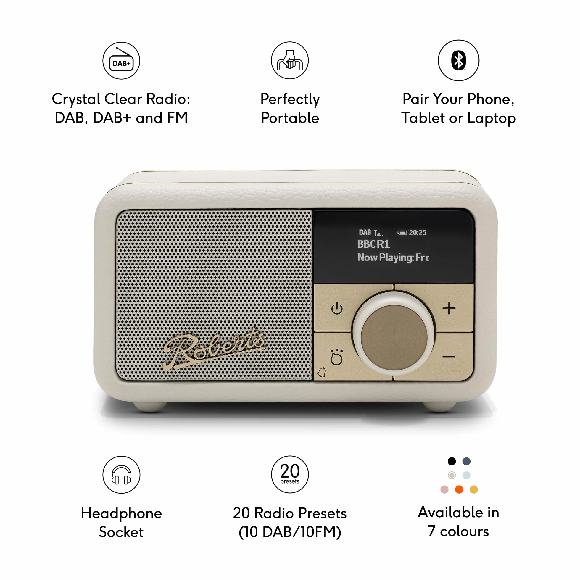 Roberts Revival PETITE2 Radio numérique FM/Dab/Dab+ avec Bluetooth, crème Pastel