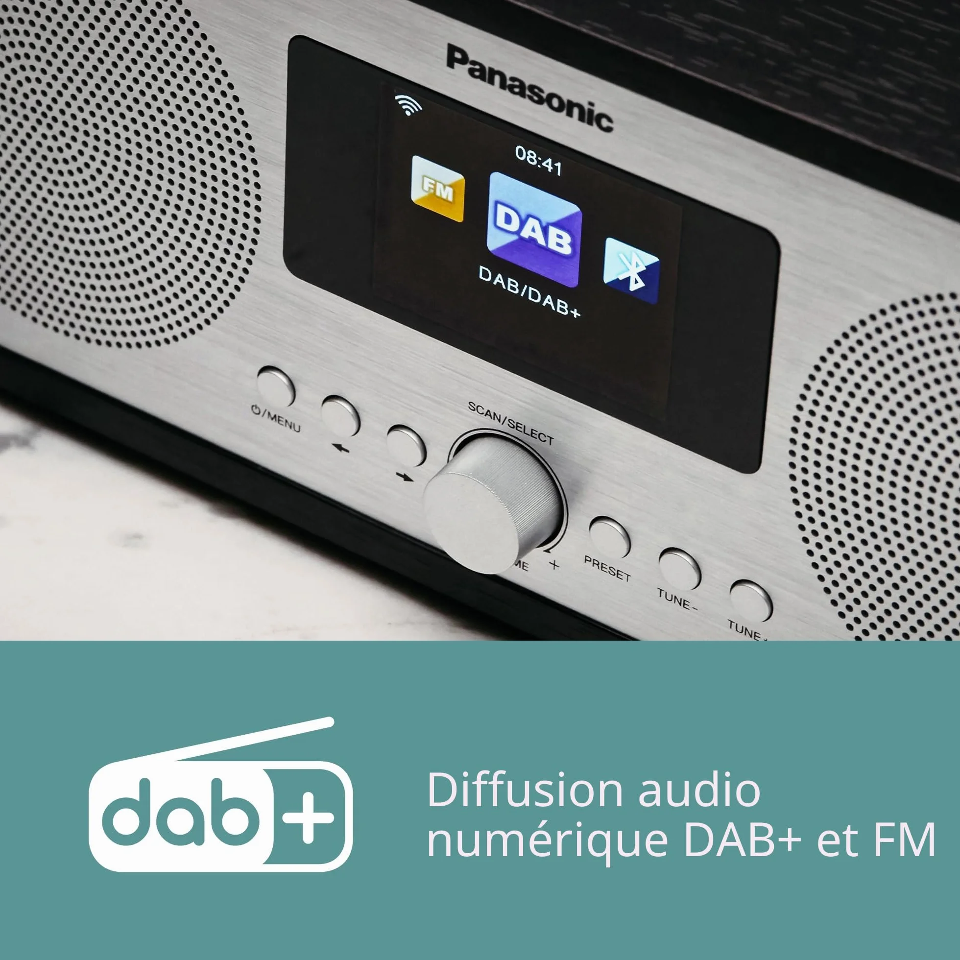 Panasonic RF-D40EG-K Radio Internet et Dab+/FM avec Bluetooth, 6W, Haut-Parleurs de 7,5 cm, Écran Couleur TFT de 2,4, Alarme et Minuterie de Mise en Veille, Télécommande, USB, Wi-FI, Noir