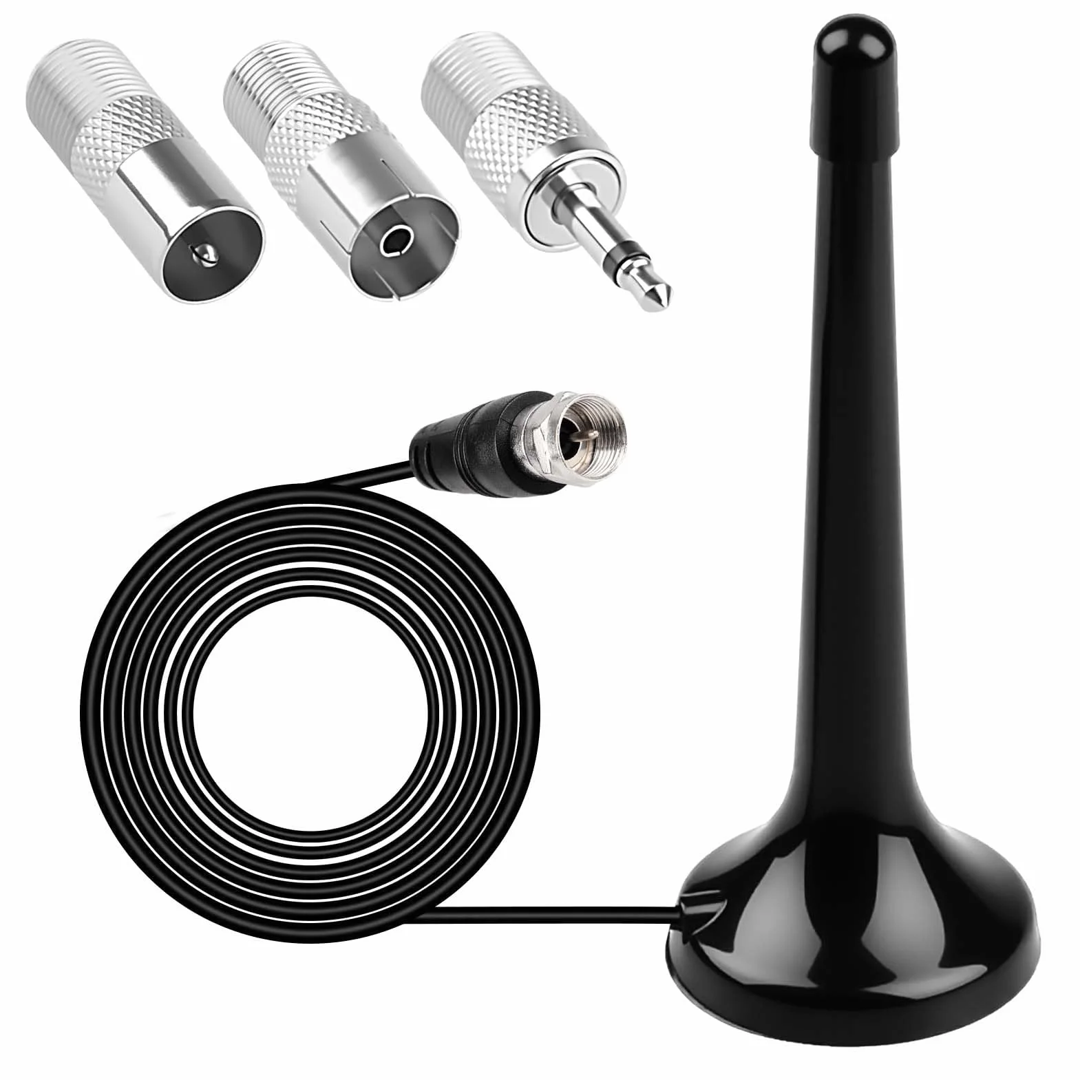 Antenne Radio FM Dab Intérieure 75 Ohm avec Base Magnétique - Antenne Télescopique Haute Réception pour Chaîne HiFi, Récepteur AV, Tuner Stéréo - Inclus 3 Adaptateurs (F Mâle/Femelle, 3.5mm)