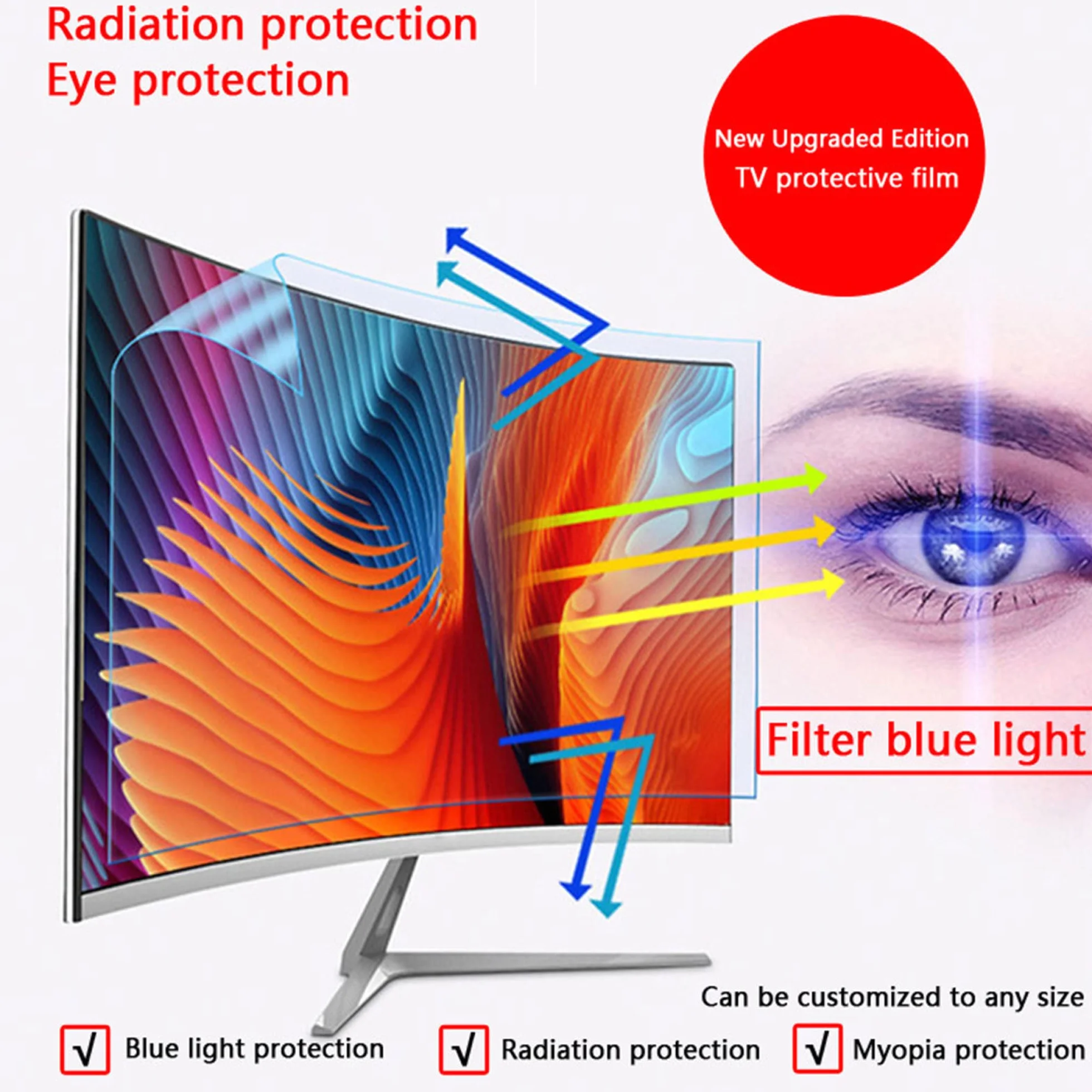 Protecteur d'écran pour TV LCD 43-65 Pouces Anti-Reflets Anti-lumière Bleue Film sans Bulle Anti-Rayures TCL Toshiba Sony LG