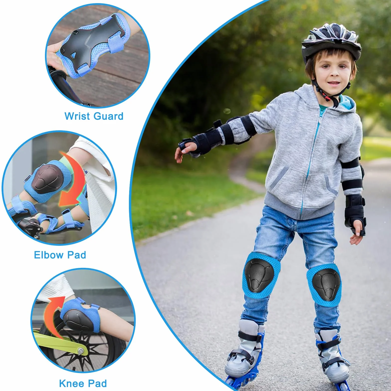 Kit de Protection pour Patins à roulettes, 6 Pièces Genouillères Coudières Protège-Poignets Réglables