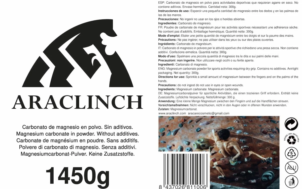 Carbonate de magnésium en poudre 1450 g pour escalade crossfit gym haltérophilie