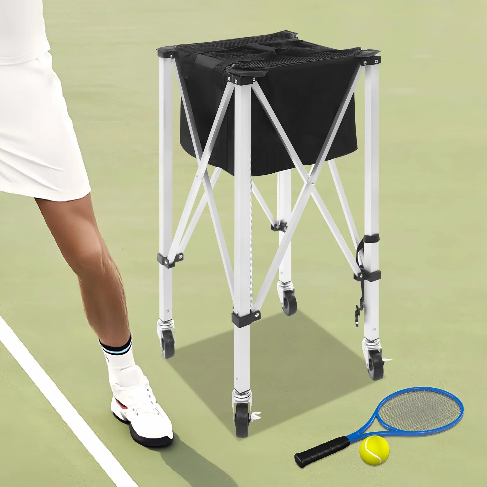 Panier à balles de tennis pliable en aluminium avec roues X cadre 150-170 balles