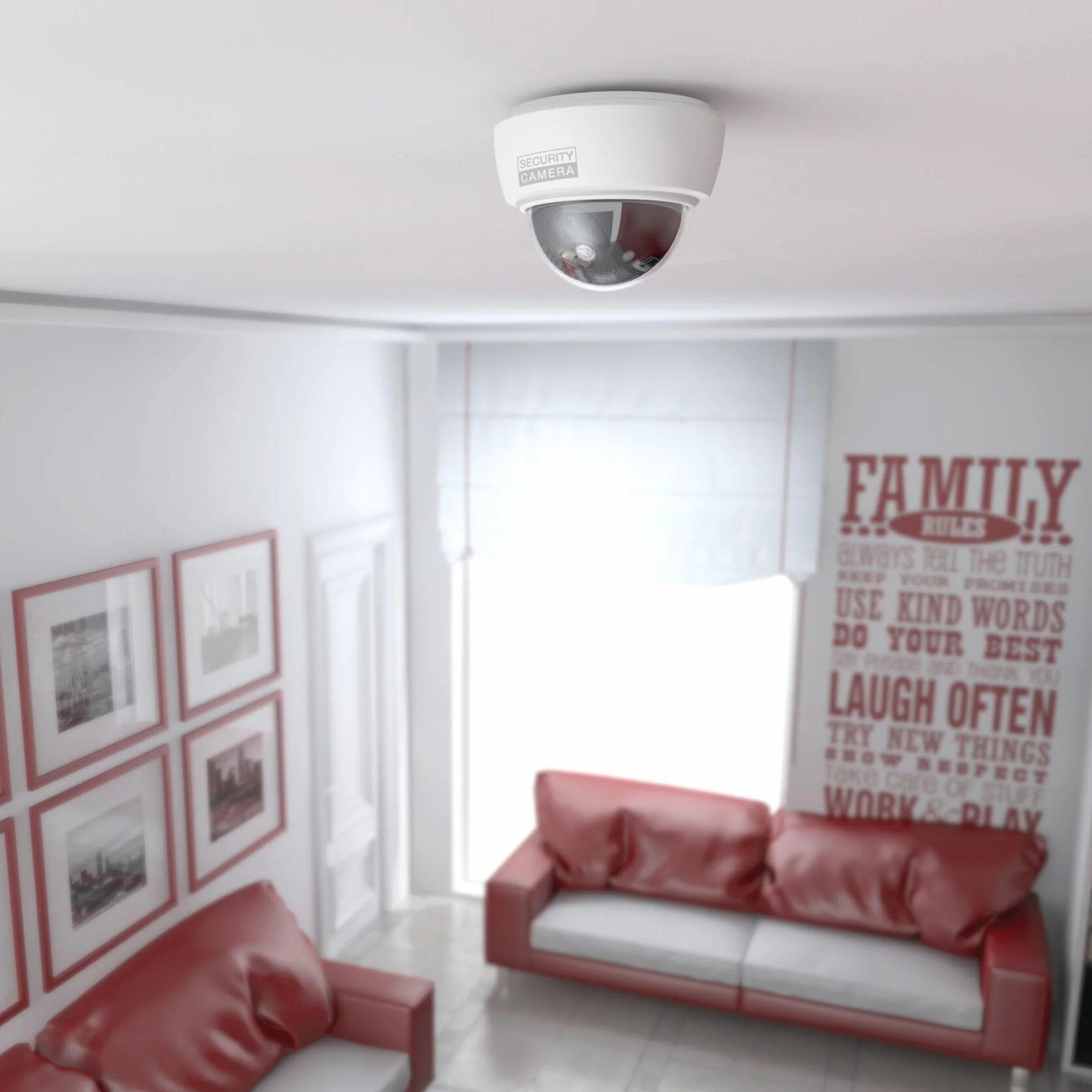 BASI | Lot de 2 caméras dôme factice avec lumière LED clignotante | Caméra factice | Caméra de surveillance pour l'intérieur et l'extérieur protégé | Montage mural au plafond | Blanc | CCTV