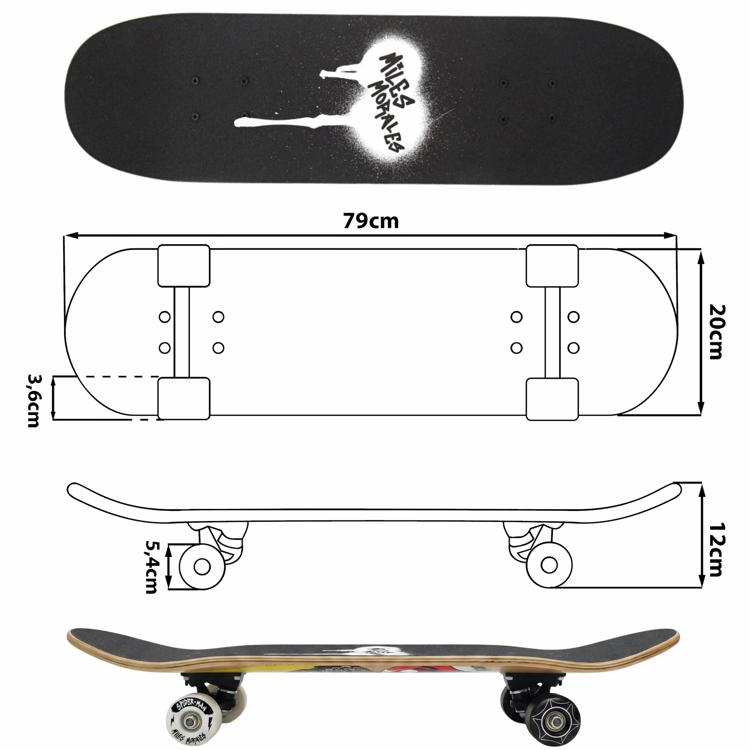 Skateboard en Bois 79 cm Antidérapant pour Adolescents jusqu'à 100 kg