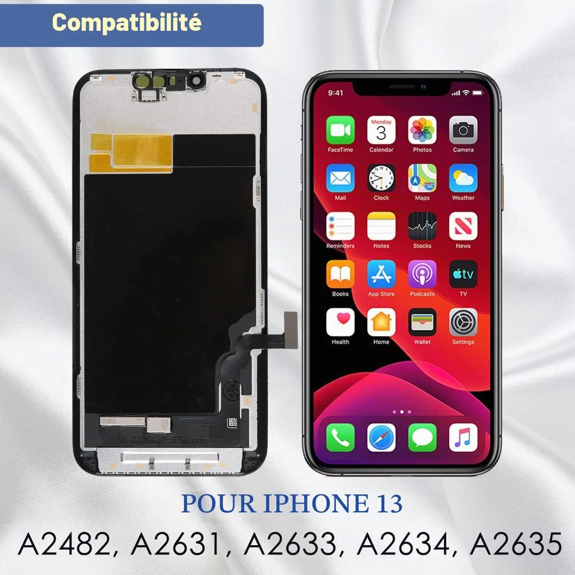 Yodoit Écran pour iPhone 13 LCD Ecran 6,1" FHD Tactile Vitre 3D Touch Face ID Digitizer Complet et Kit de réparation