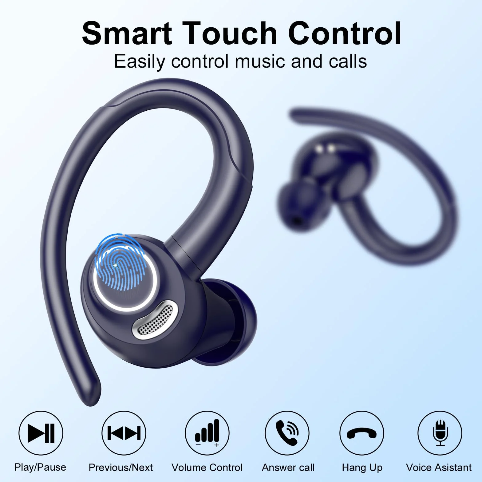 Csasan Ecouteurs Bluetooth sans Fil Sport, 48H Écouteurs Bluetooth 5.3 avec CVC8.0 Antibruit, IP7 Étanche Oreillette Bluetooth Contrôle Tactile, Écran LED Casque Bluetooth Bleu Foncé