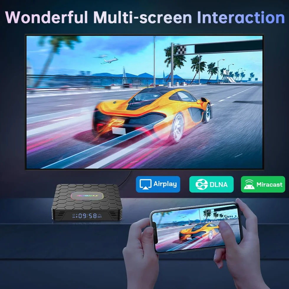 Android TV Box,R69MAX Android 14.0 TV Box with 4Go RAM 64Go ROM RK3528 Quad Core Arm Cortex A53 Mali-450 GPU Support 8K 3D 1080P 2.4/5.0GHz WiFi BT5.0 10/100M Ethernet DLNA HDMI2.0 USB3.0 H.265