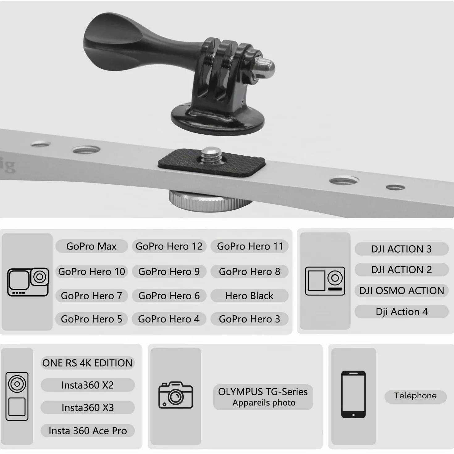 Suptig Support de plongée pour GoPro Hero 12 11 10 9 8 7, DJI Osmo, Insta 360, Olympus TG, téléphone et Autres caméras d'action