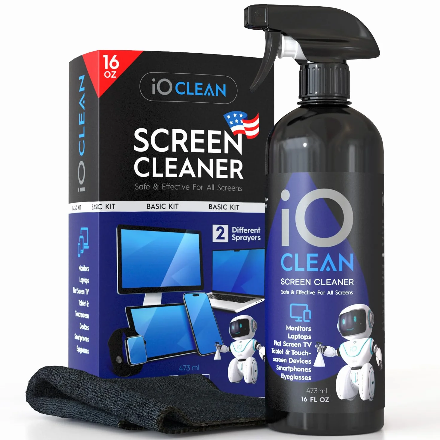 iO Clean Grand Kit de Nettoyage pour Écran (473ml) LCD LED OLED TV