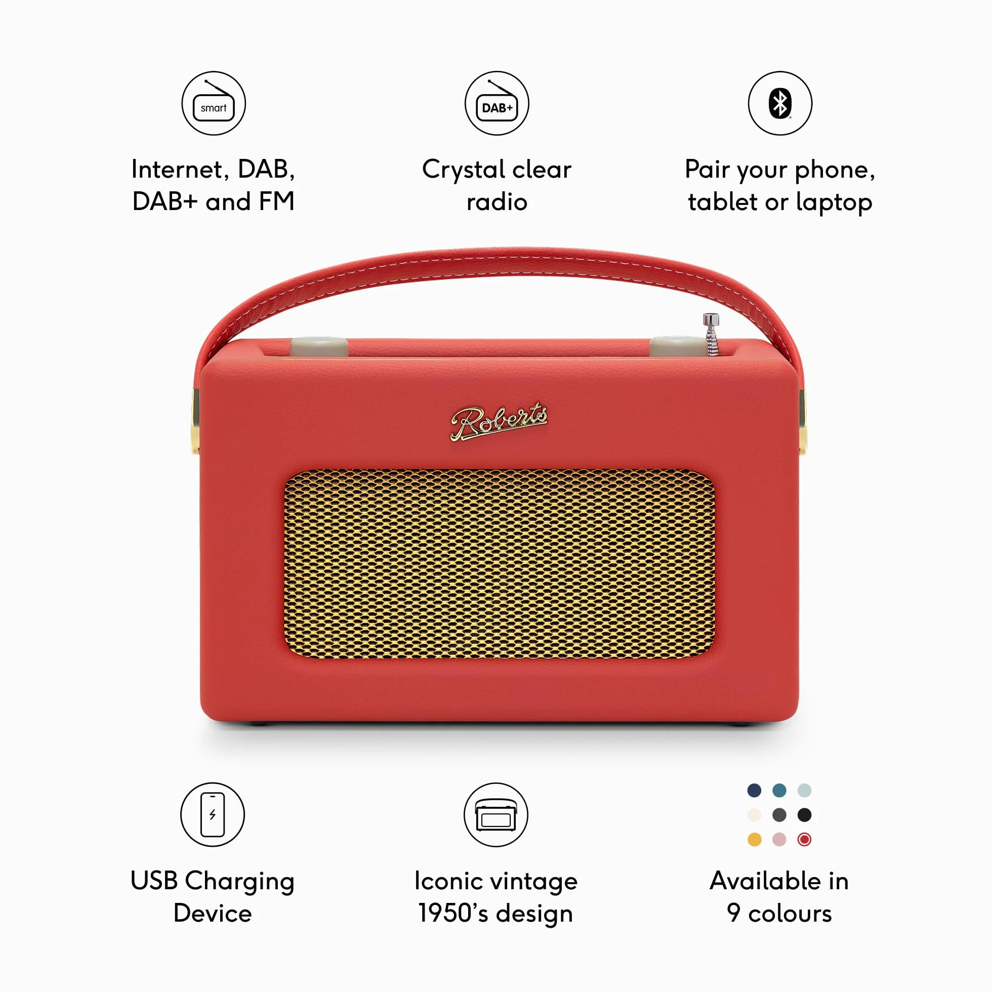 Roberts Revival iSTREAML Radio numérique FM/DAB/DAB+/INTERNET avec Bluetooth, rouge classique