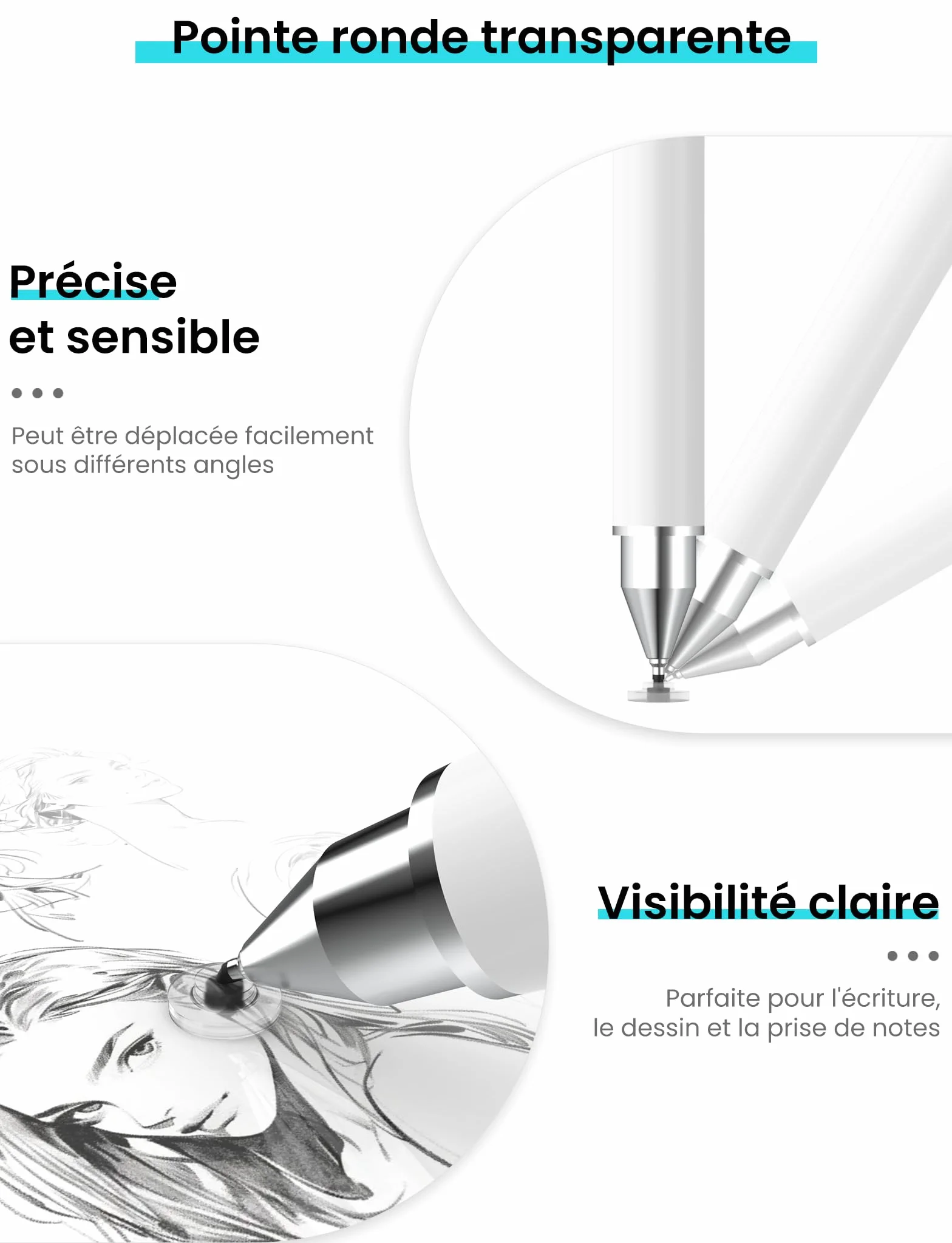 MEKO Stylet Tactile Magnétique 3 en 1 pour Tablette avec Embout Fibre Caoutchouc Disque - Blanc