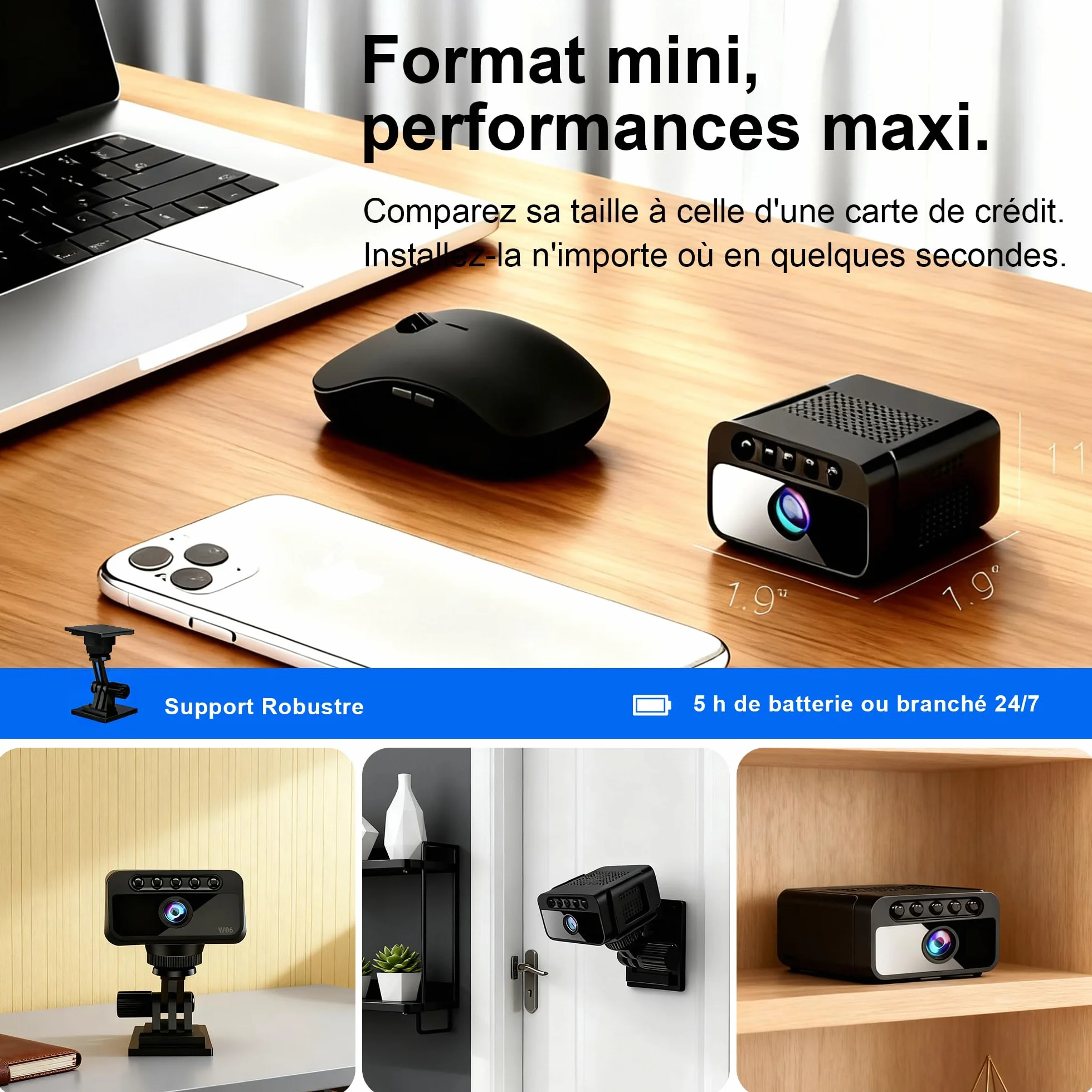 AOBOCAM Caméra Espion WiFi 4K avec Cloud Surveillance Intérieure sans Fil Vision Nocturne Grand Angle 150° Détection de Mouvement IA Mini Caméra de Sécurité