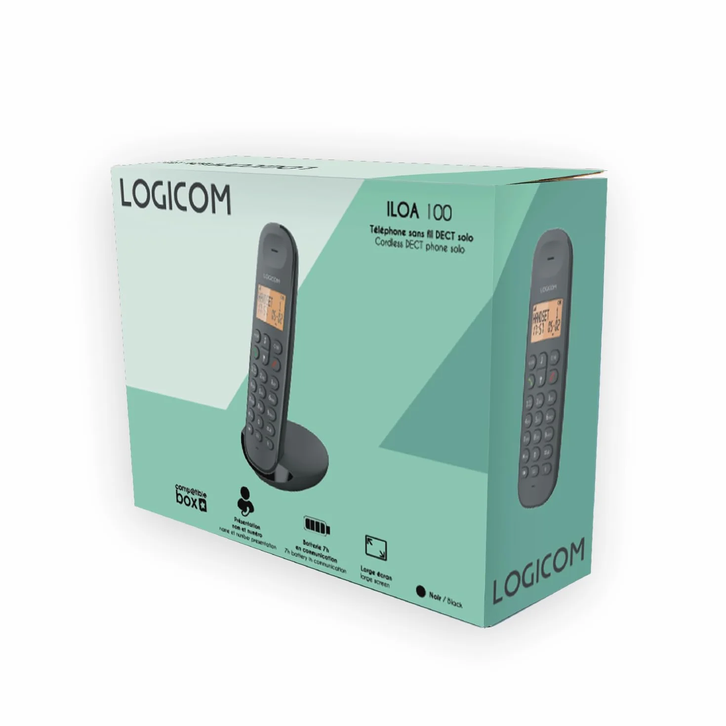 Logicom ILOA 100 Téléphone Fixe sans Fil sans Répondeur - Solo - Téléphones analogiques et dect - Noir