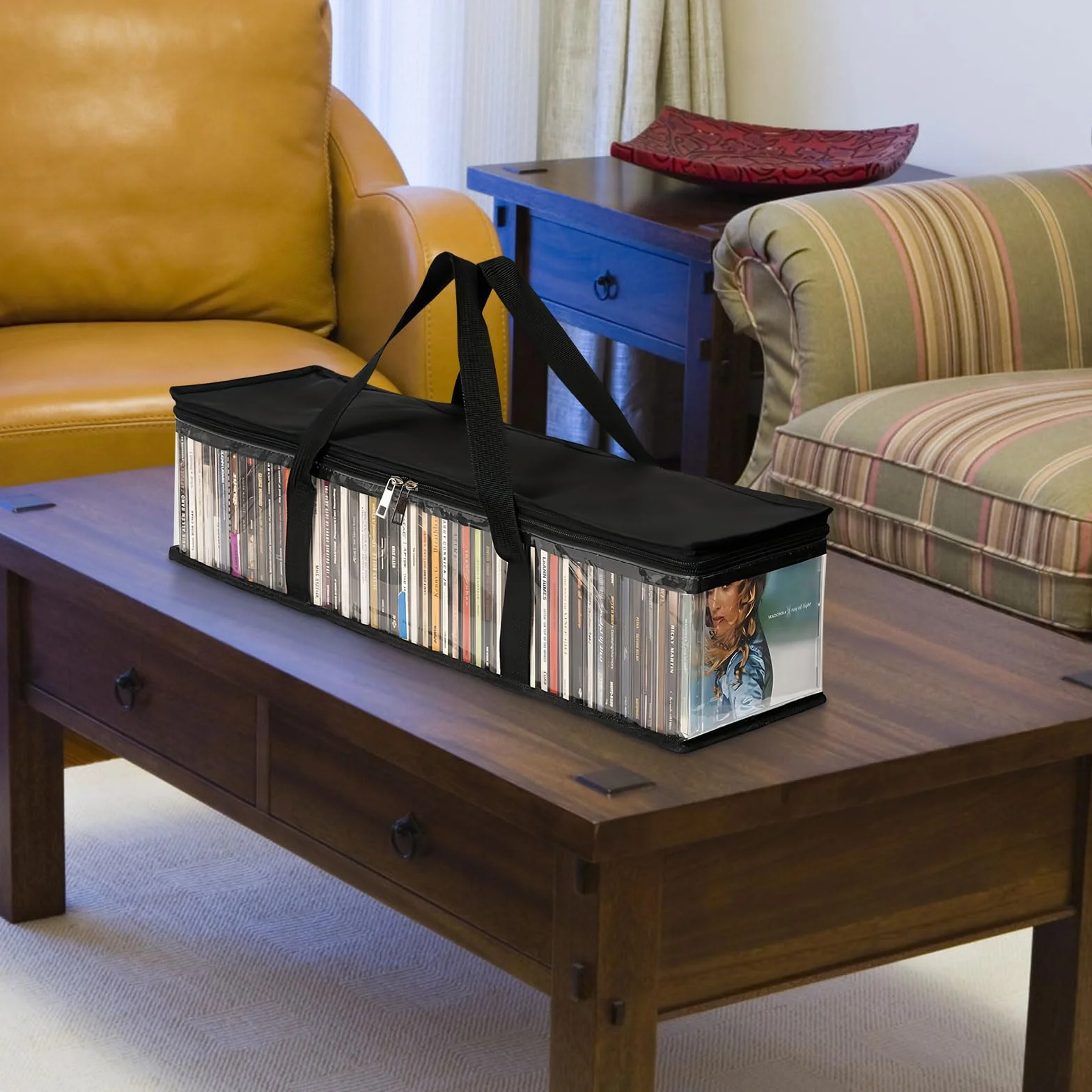 Sac de Rangement Portable pour CD/DVD avec Poignées, Étui PVC Transparent, Lot de 2