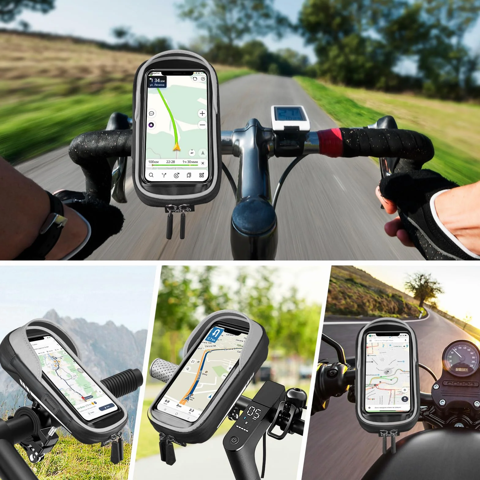 Porte Téléphone Vélo Etanche Réfléchissant avec Housse de Pluie Rotation 360, Sacoche Guidon pour Smartphone 7 Pouces