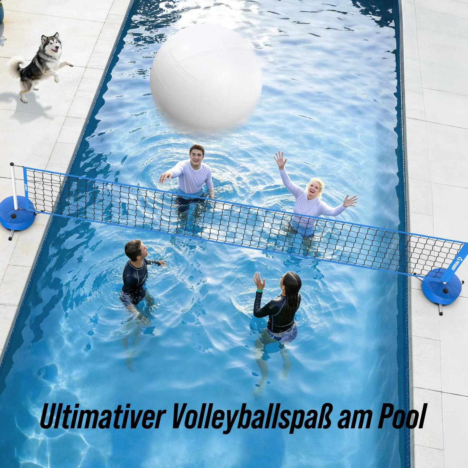 Kit de volley-ball de piscine portable réglable 4,5-7,6 m avec barres solides sac à eau 27 L jeu de volleyball