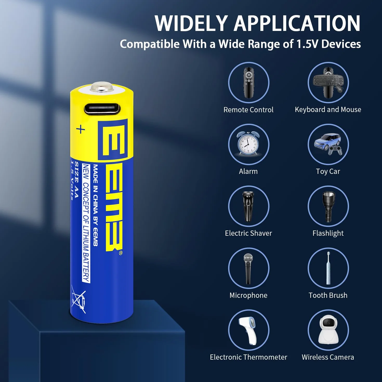 EEMB Piles AA Pack de 12 Piles AA Rechargeables Piles au Lithium AA USB Type C Câble de Recharge Batterie de Remplacement 1.5V 2600mWh pour Flash de Caméra Clignotant