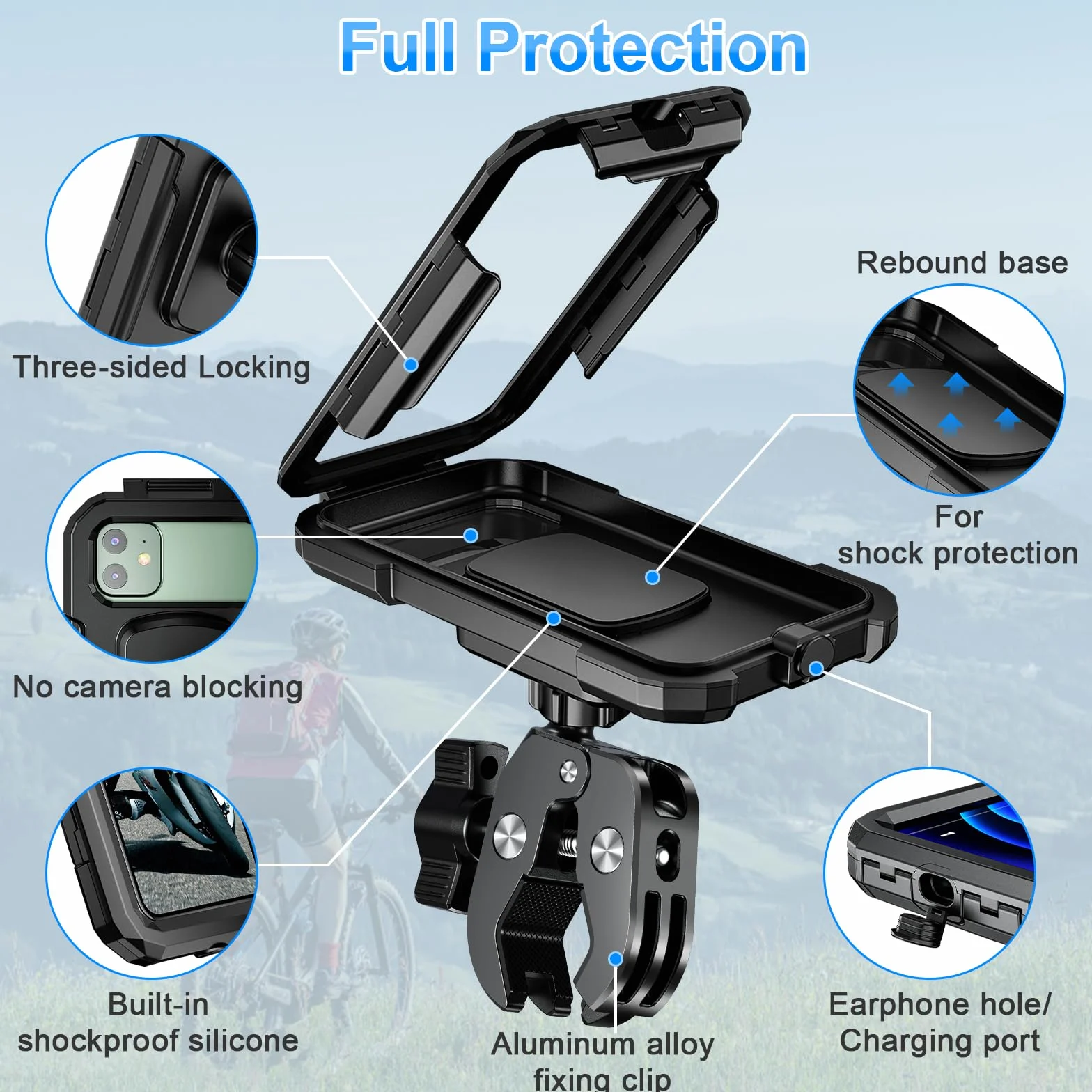 Support Téléphone Vélo Universel Étanche 360° Rotation Anti Vibration Porte Smartphone Guidon pour 5,5-7,0 Pouces