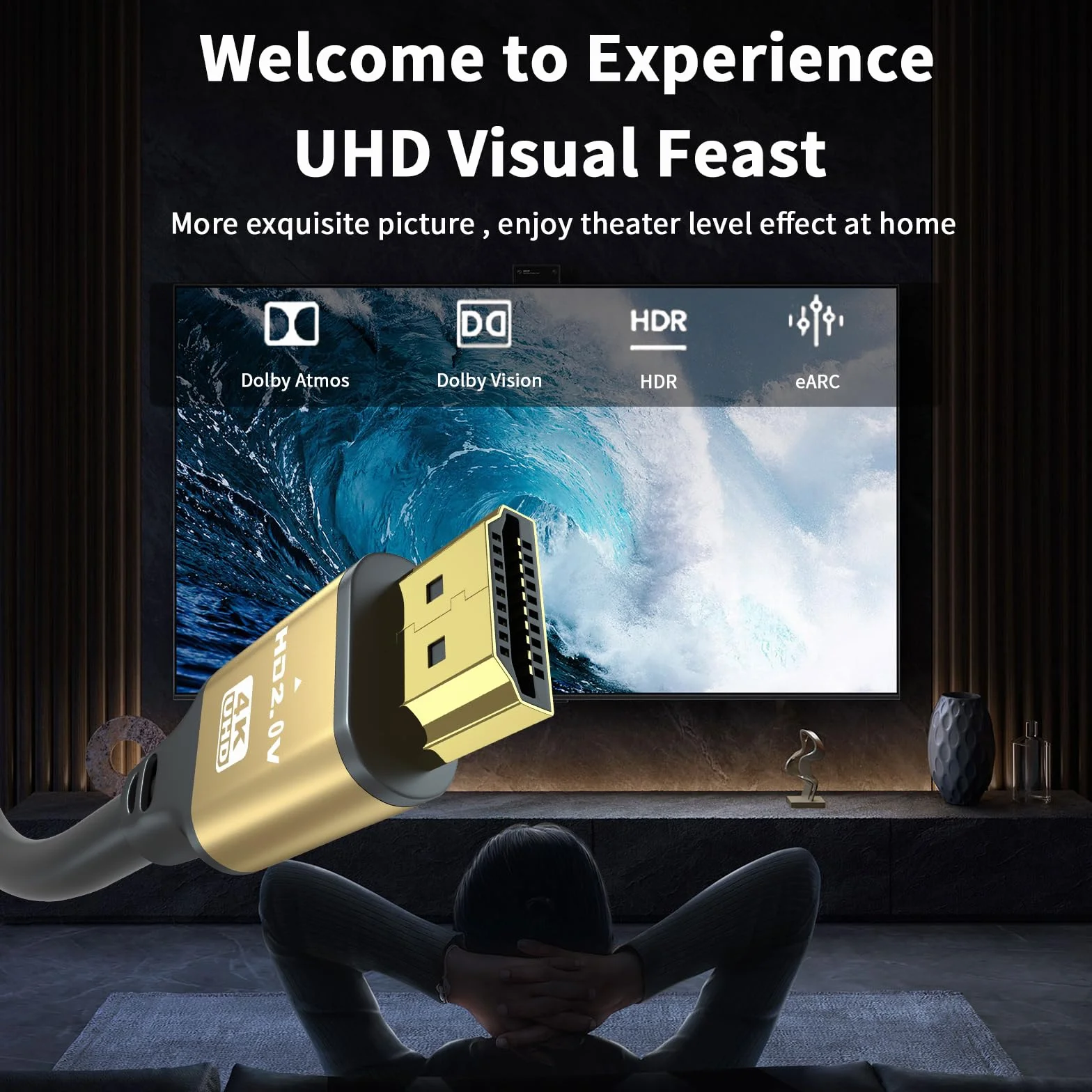 Câble HDMI 2.1 Ultra Haute Vitesse 10M 8K@60Hz 4K@120Hz Connecteurs Plaqués Or