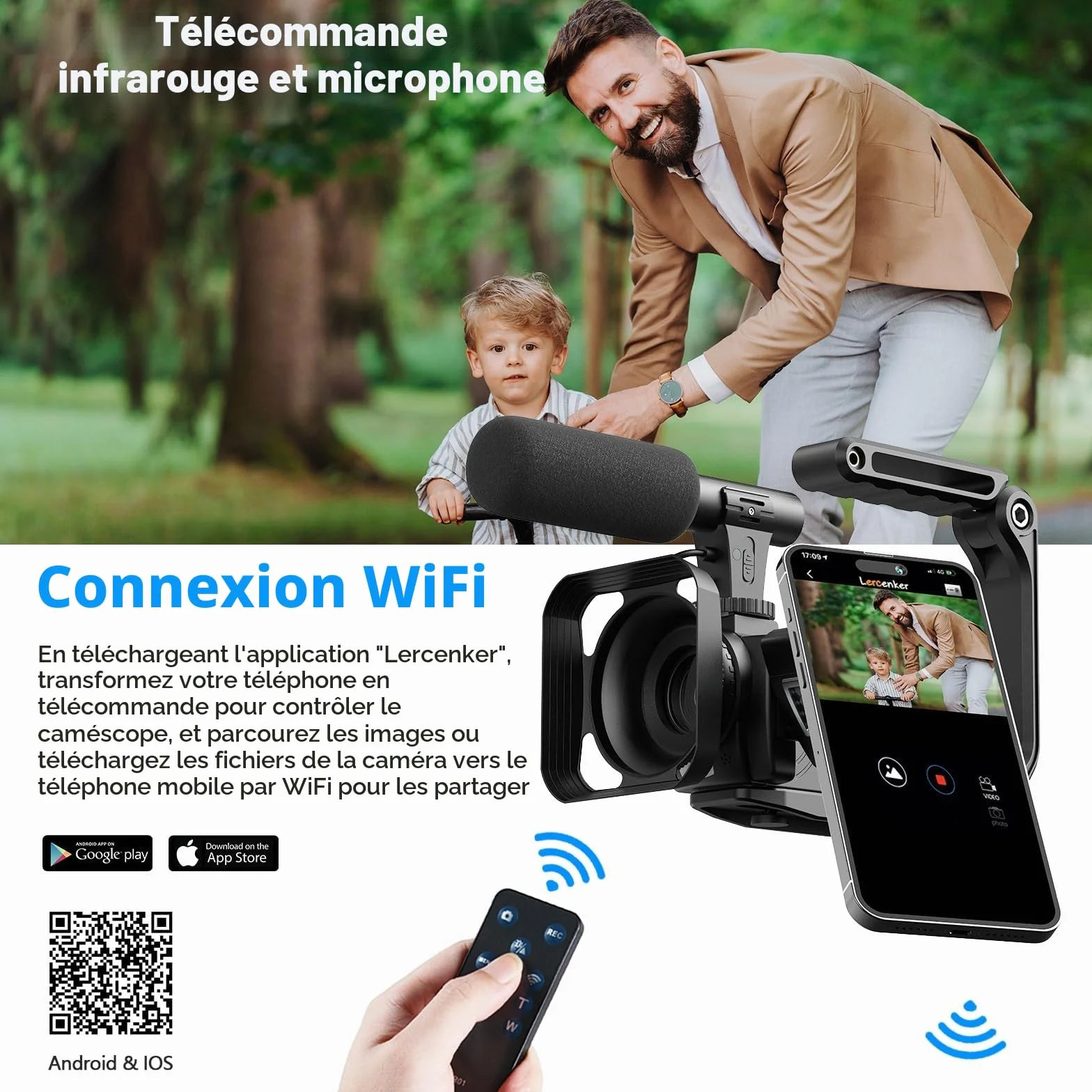 Caméscope Caméra vidéo 5K 56MP Vlogging Caméra Youtube, WiFi Vision Nocturne 3" Écran Tactile Rotatif à 270° Video Camera avec Carte 64 Go, télécommande, Microphone, stabilisateur, Piles, trépied