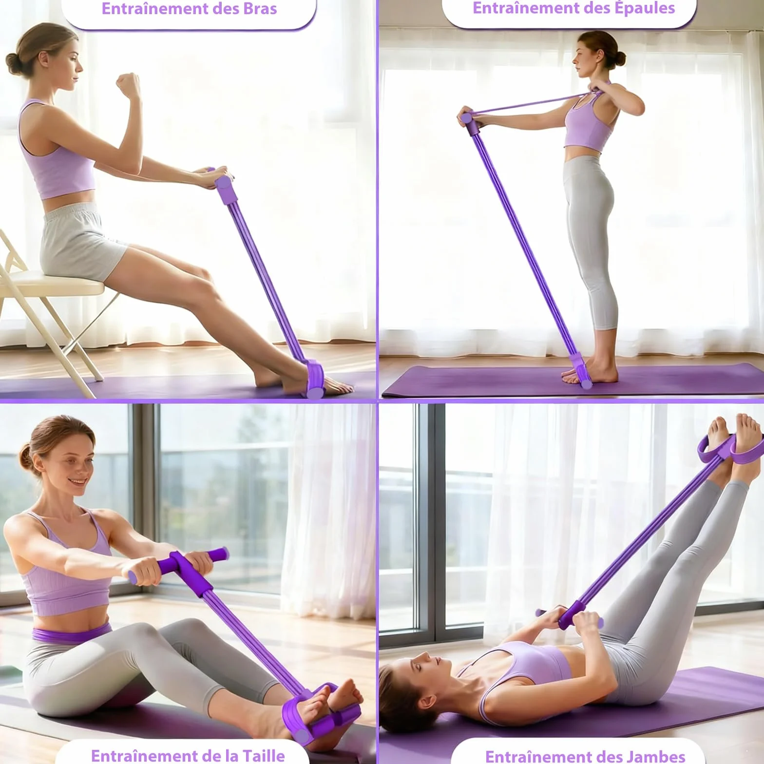 Bande de Résistance 6 Tubes avec Pédale - Élastique de Fitness pour Abdominaux, Cuisses, Bras