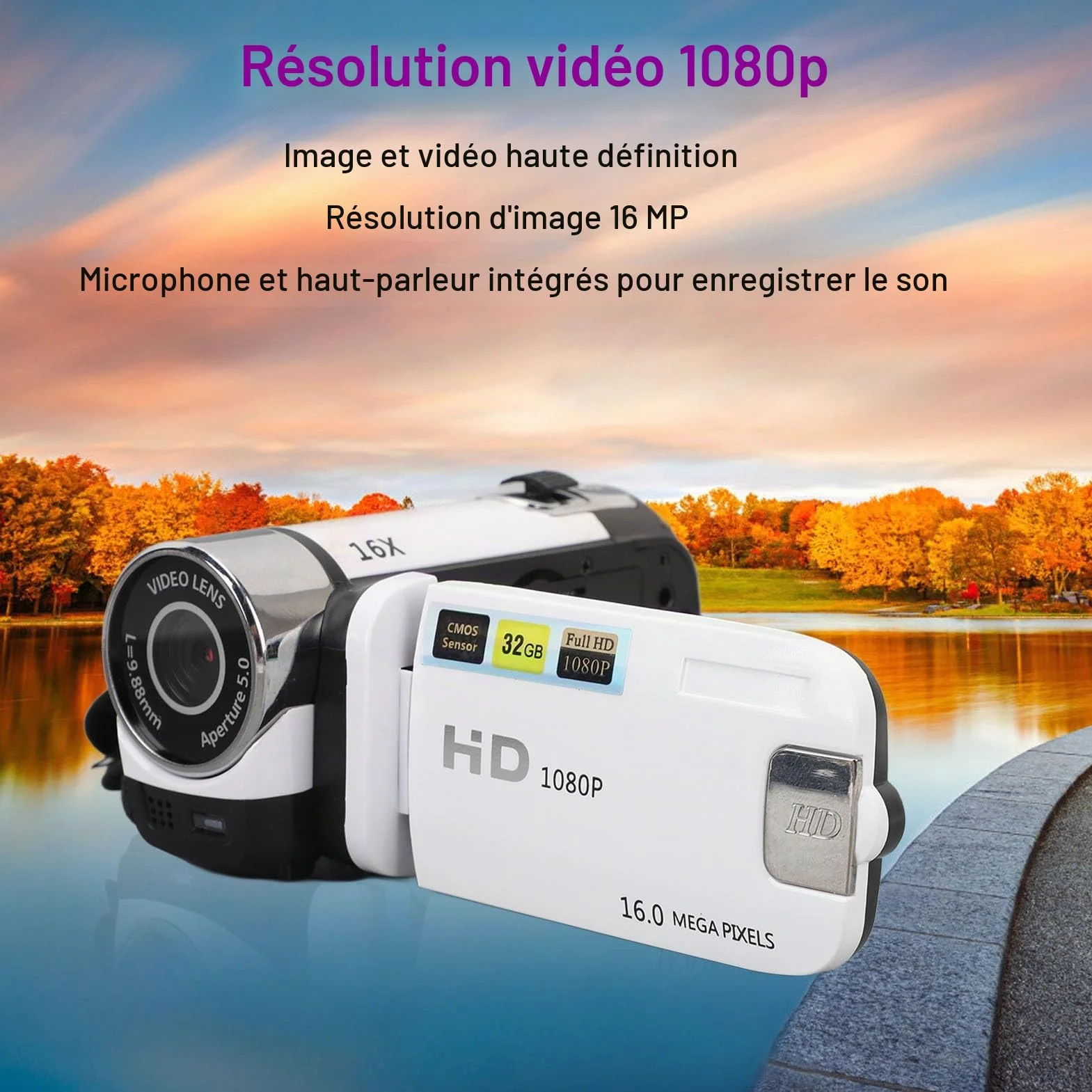 Bewinner Caméra DV 16 MP,Zoom numérique 16X, Appareil Photo 1080P avec écran LCD de 2,7 Pouces, Anti-Vibration, Selfie avec minuterie e, Enchufe européen 100-240 V