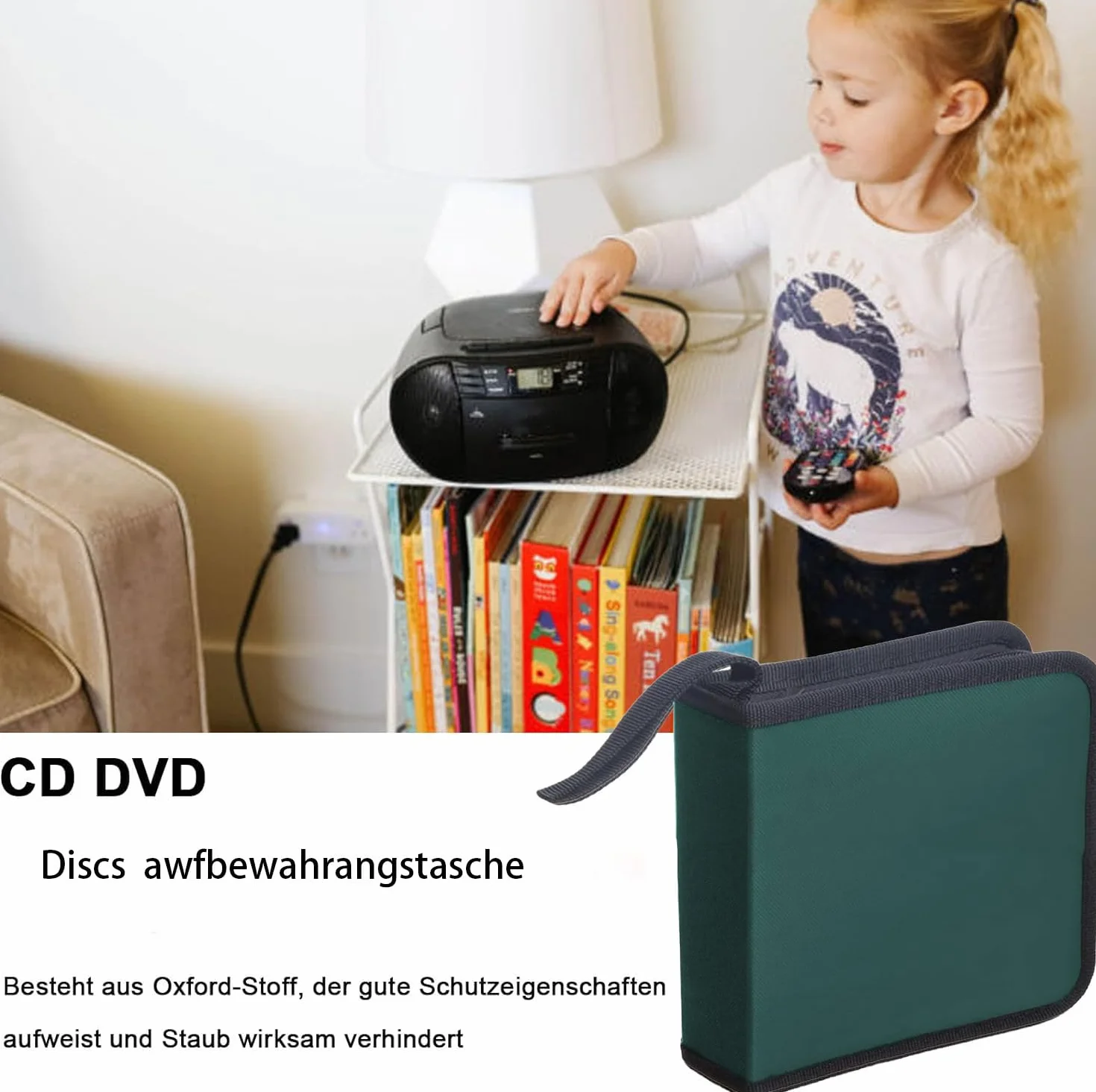 Sac de Rangement CD pour 40 Disques CD DVD, Voiture et Maison, Vert