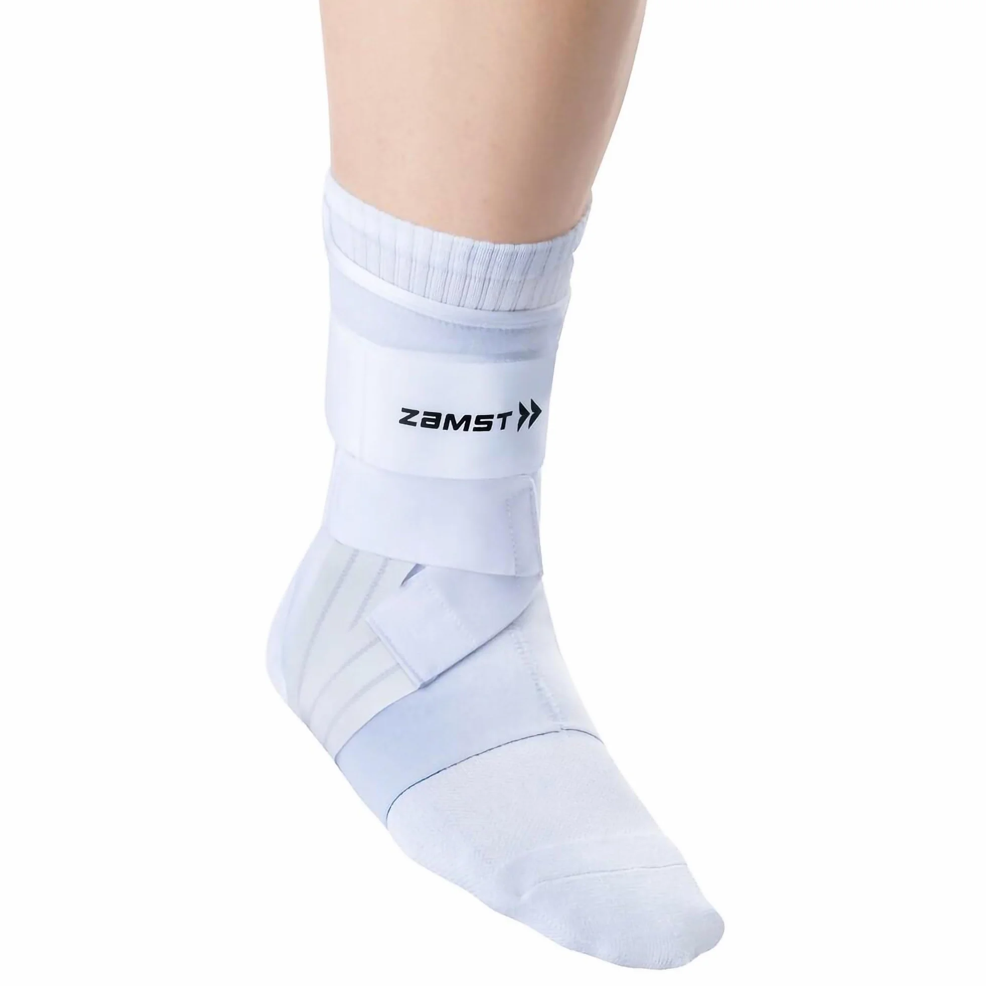 Zamst A1 Chevillère Blanche de Sport Support Respirant pour Hommes et Femmes avec Sangles Ajustables à Trois Bandes Pied Droit Taille M