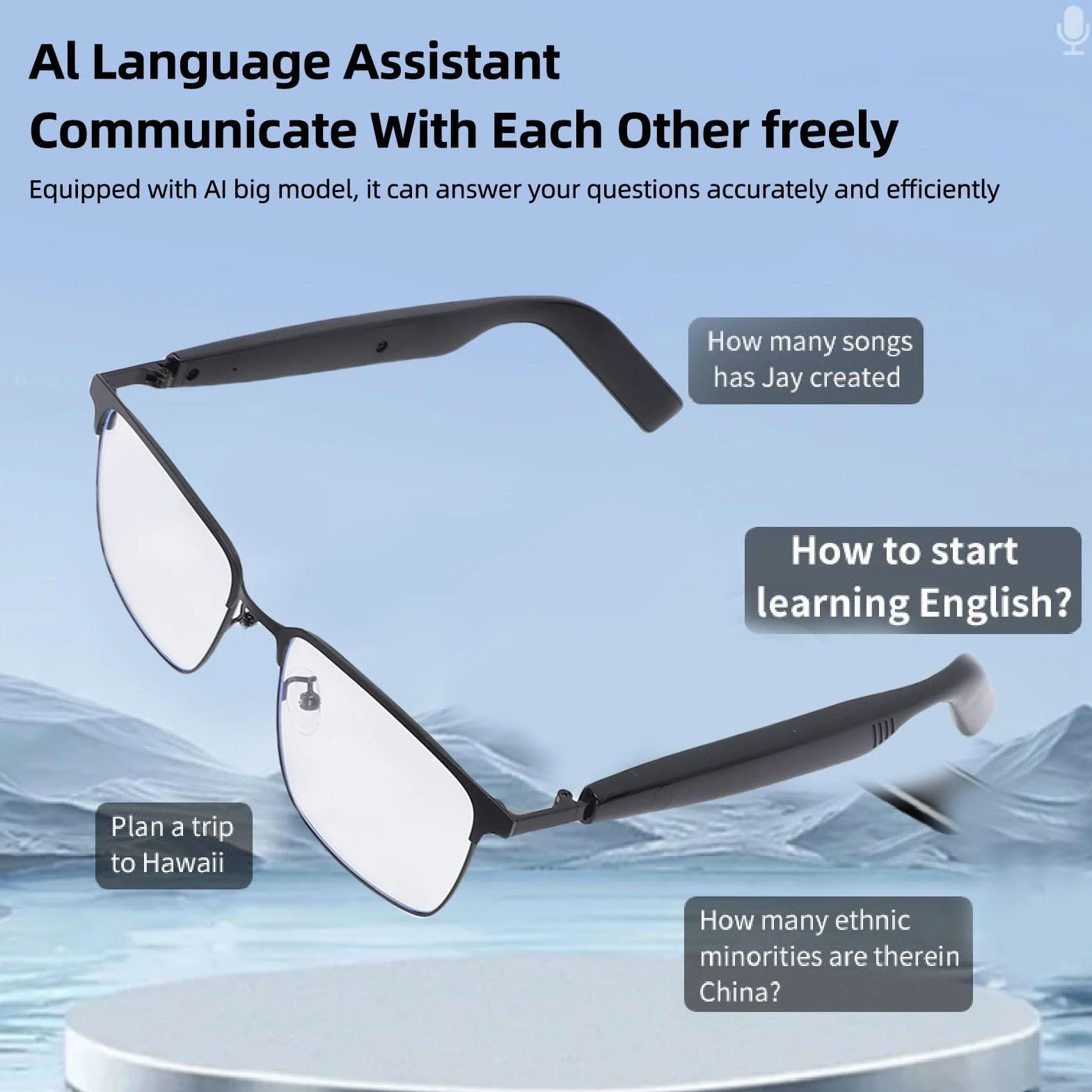 Jectse Verres Intelligentes AI, Lunettes de Traduction avec Micro et Haut-Parleur, Traduction en Temps Réel, 100+ Langues 5.4 pour Les Appels Musicaux, Lentille Magnétique
