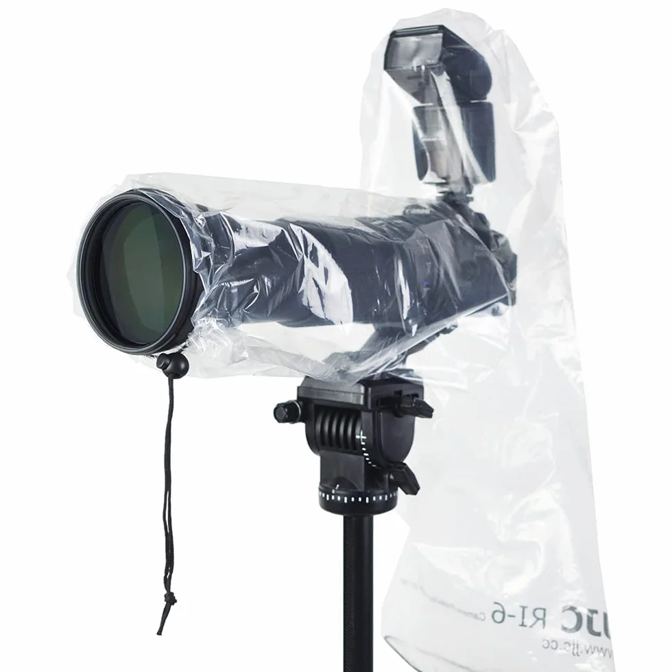 JJC Housse de Pluie étanche pour Appareil Photo Canon Nikon Sony DSLR avec Objectif jusqu'à 18" de Long 7" de Large, Protecteur de Manteau de Pluie pour Flash Externe de Chaussure Chaude (2 pièces)