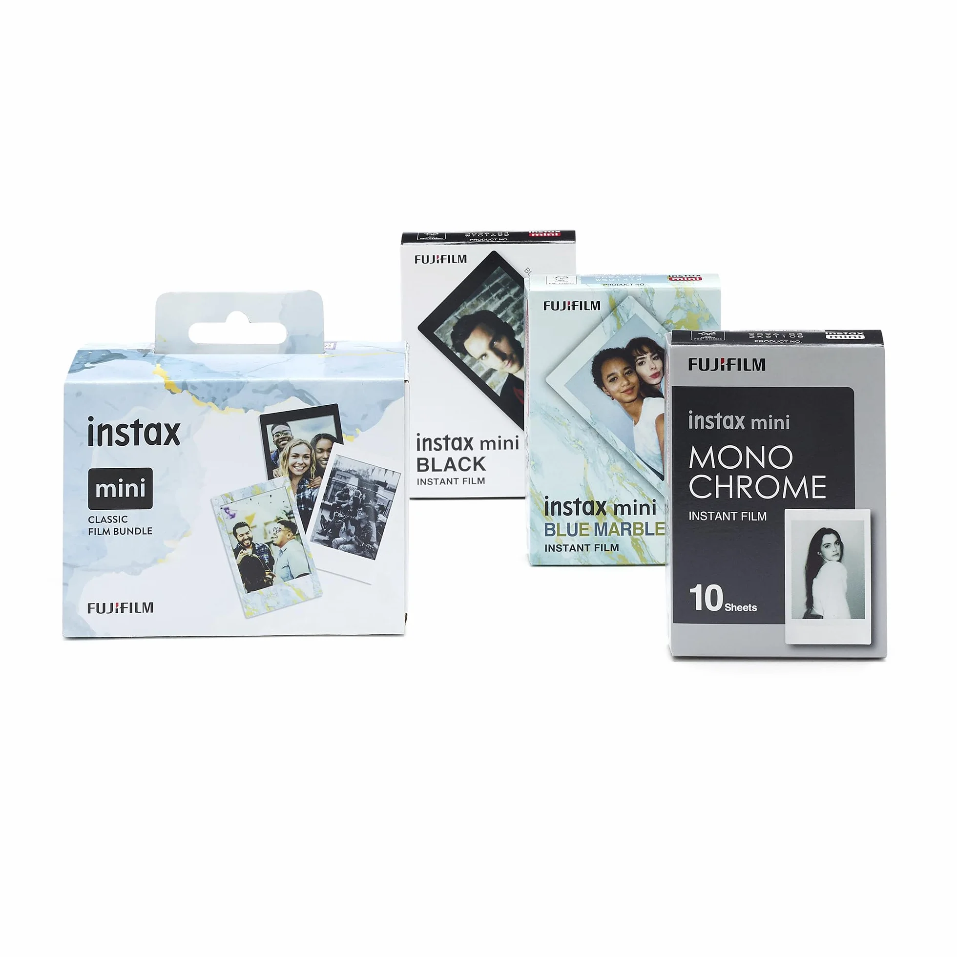 instax Lot de 30 Mini Films Classiques avec marbre Noir, Bleu et Monochrome