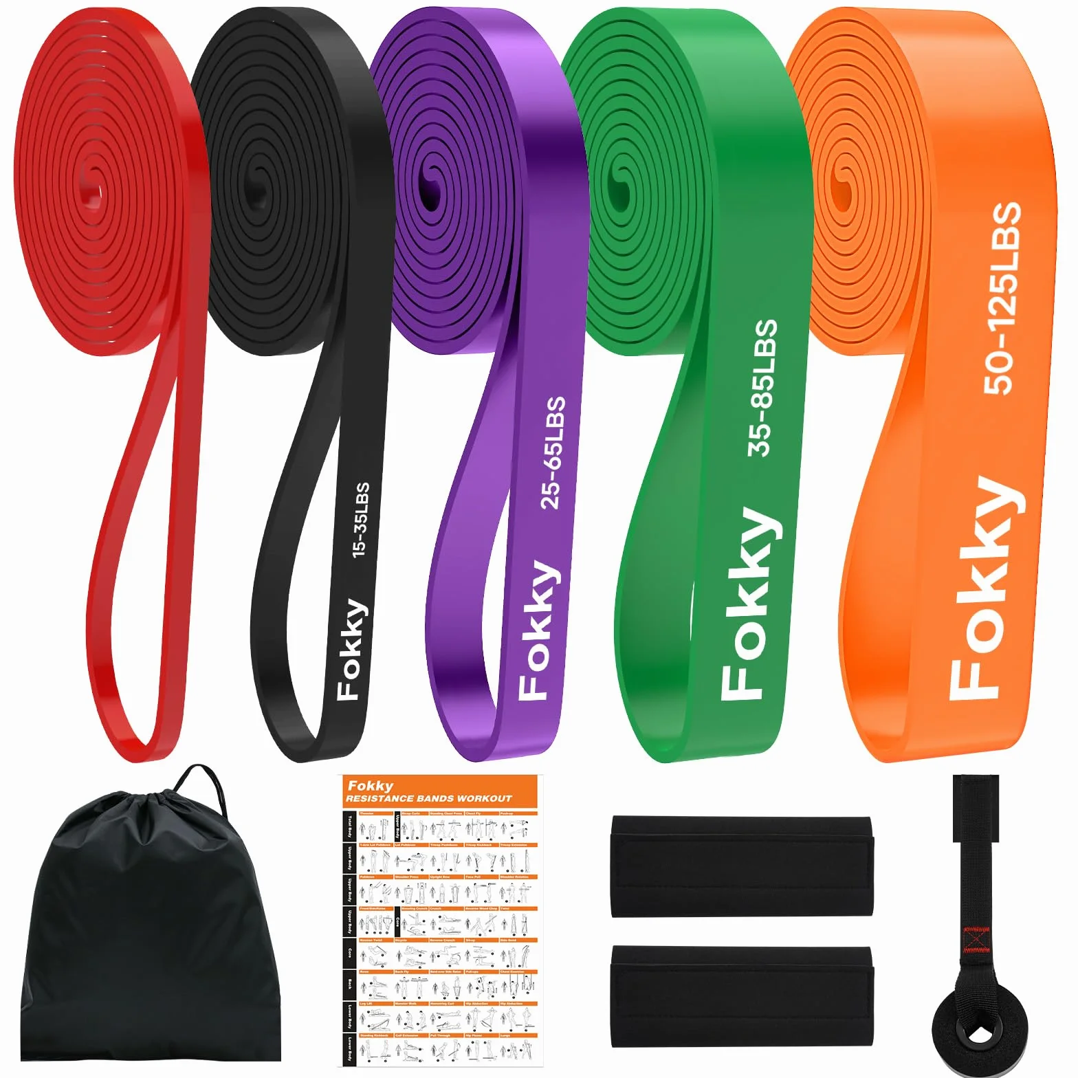 Bande Élastique Musculation Fokky avec 5 Niveaux de Résistance et Ancrage de Porte