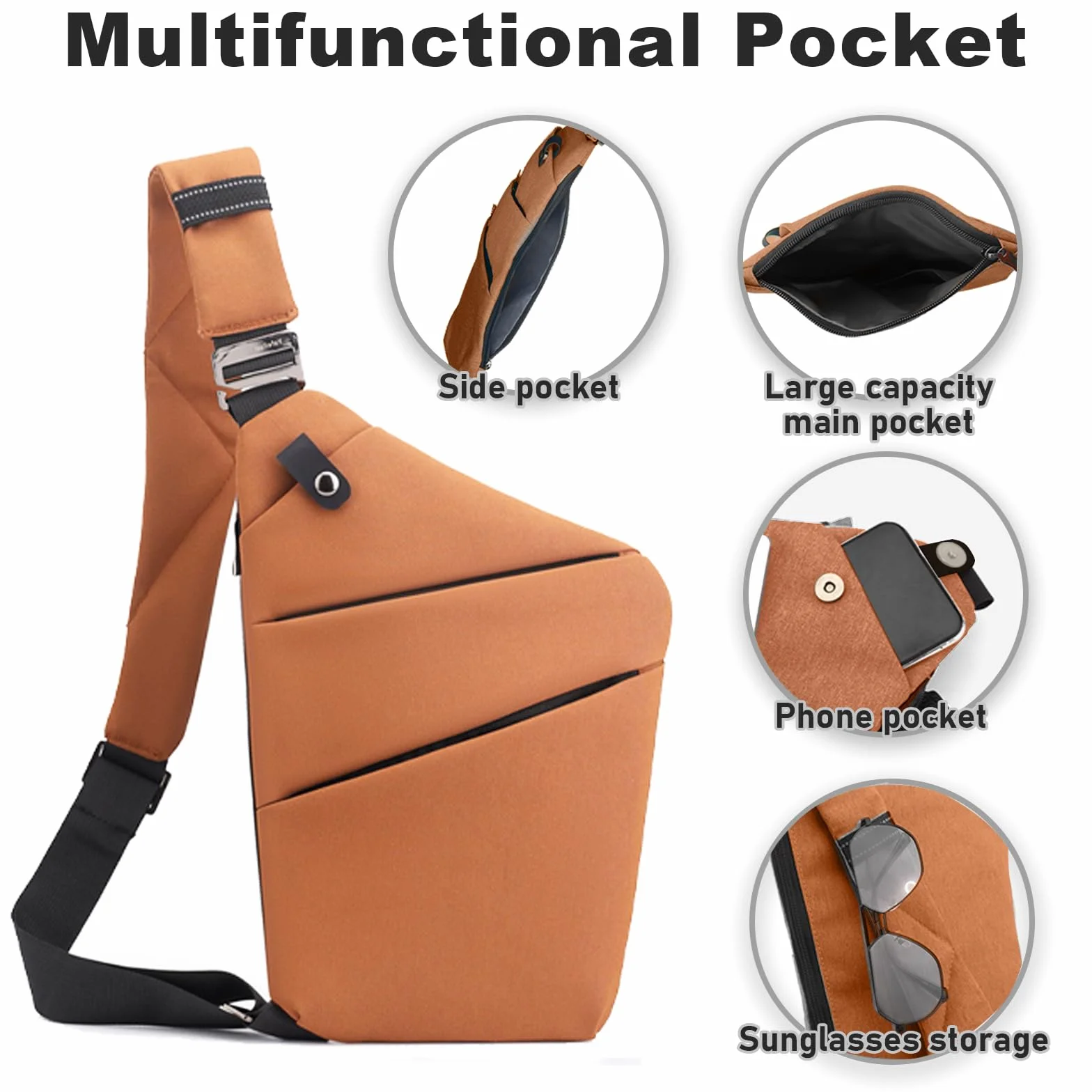 BIRDDIE Sacoche Bandoulière Homme Femme Sac de Poitrine Antivol Voyage Cyclisme Moto Sling Bag