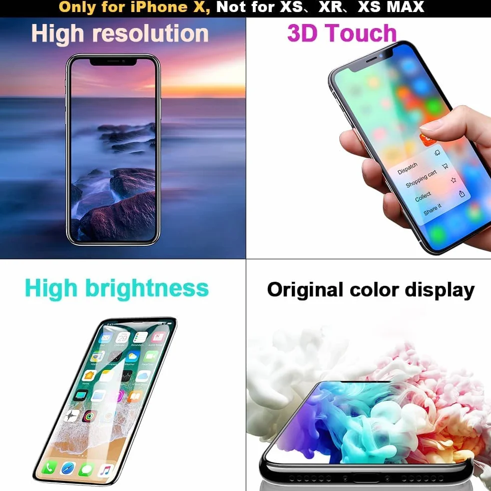 EFaith Ecran pour iPhone X LCD Écran de Rechange 5.8" Full HD Tactile Digitizer Assembly avec Kit De Réparation Complet + Protecteur D'écran + Adhésif Étanche avec Modèle: A1865, A1901, A1902 (LCD.)