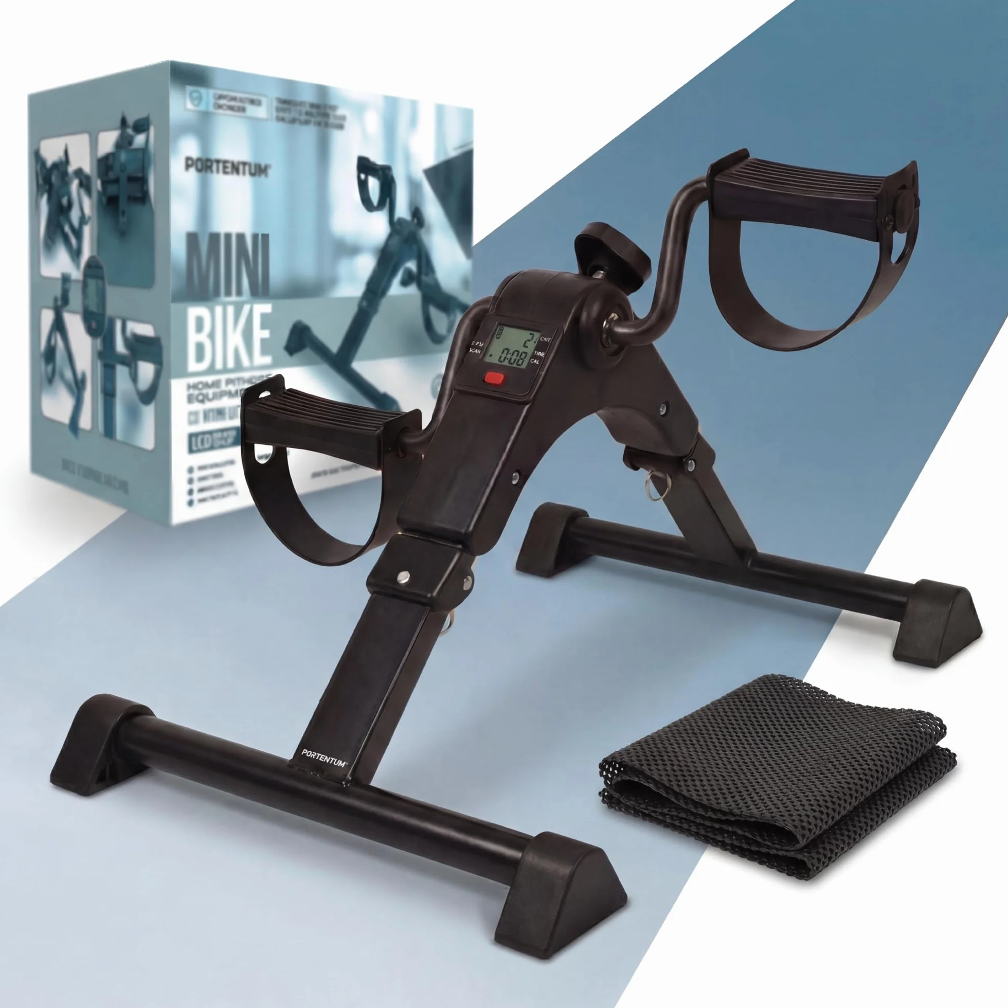 PORTENTUM Pedalier d'appartement Senior électrique motorisé 12 Vitesses télécommande Mini Velo Bras Jambes Compact Tapis antidérapant écran LCD Design Portable Sport Maison