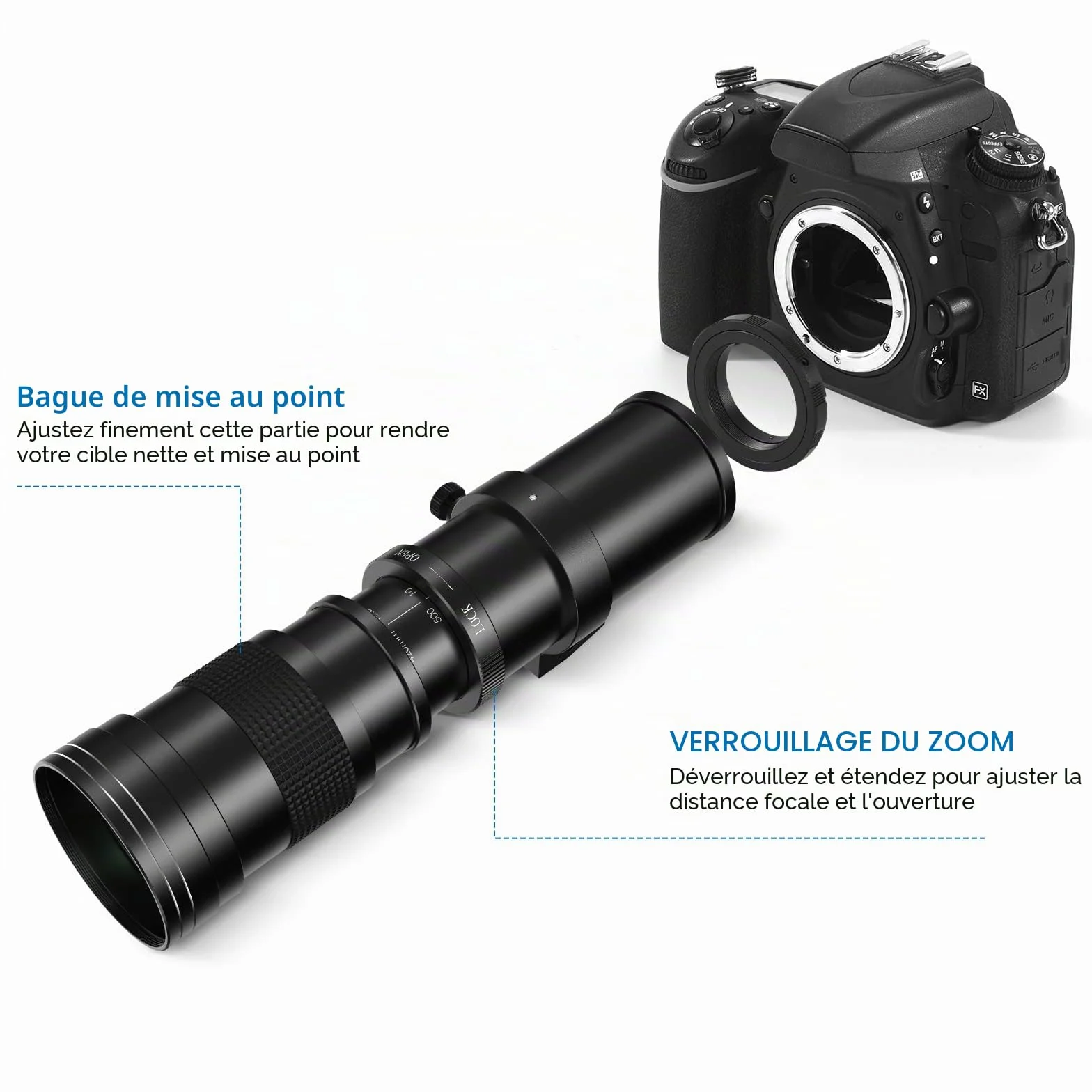Lightdow 420-800mm f/8.3-16 Téléobjectif pour Canon EF/EF-S Manuel avec Anneau en T
