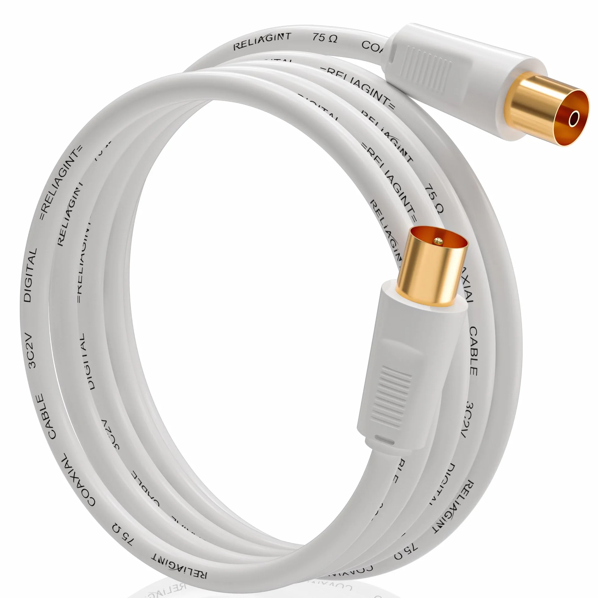 RL Flex Câble antenne TV coaxial 1m, rallonge mâle/femelle 75 Ohm, conducteur en cuivre pur, pour TNT, TV câble et satellite (DVB-T/T2/C/S/S2), Blanc