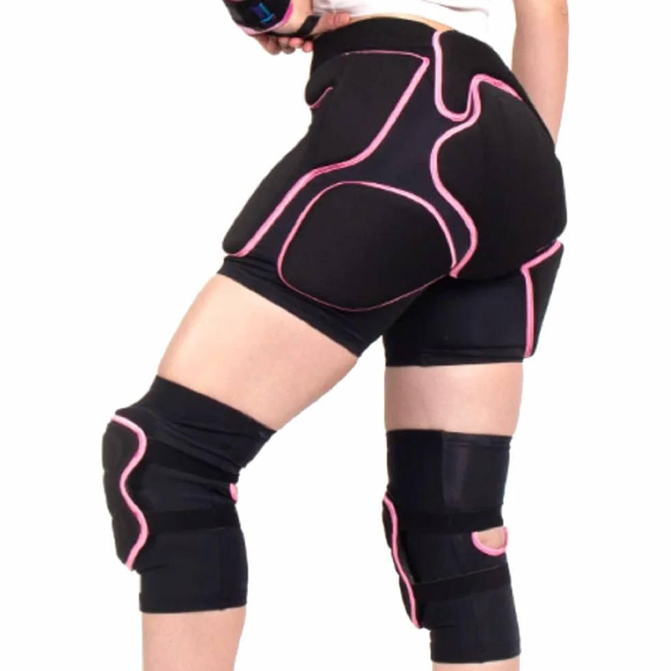 BelugaDesign Genouillère rembourrée Protection 3D Short Impact Ski Snowboard Skateboard Femme Rose Noir