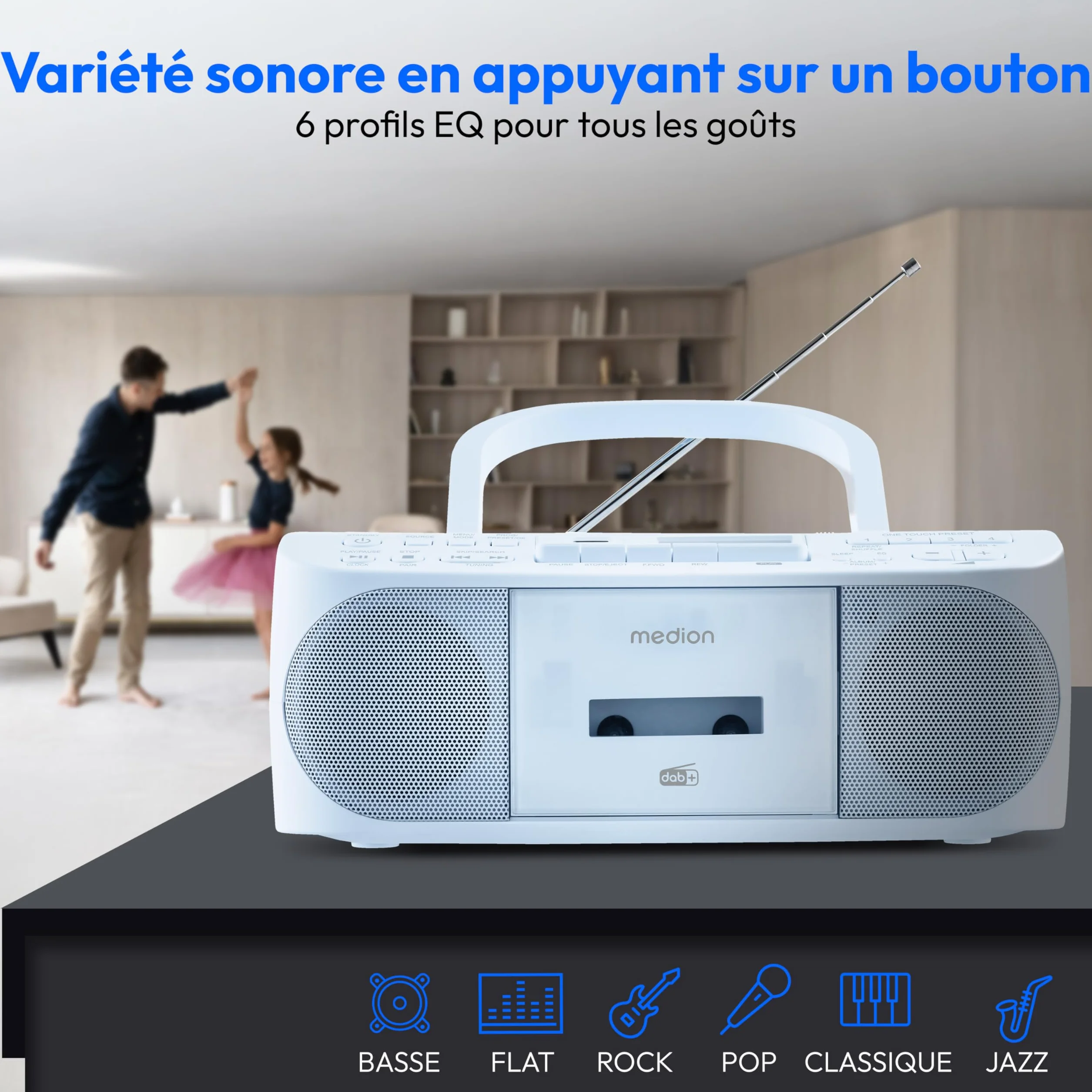 MEDION DRX-1 Plus Boombox Radio Portable DAB+ FM Bluetooth Lecteur CD MP3 Cassette Bleu