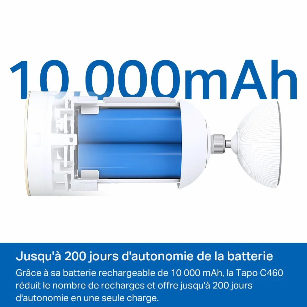 Tapo C460 Caméra de Surveillance Extérieure 4K 8MP, Batterie 10000mAh, Vision Nocturne Couleur Starlight, Wi-FI Dual-Band, Base Magnétique, Détection AI Gratuite