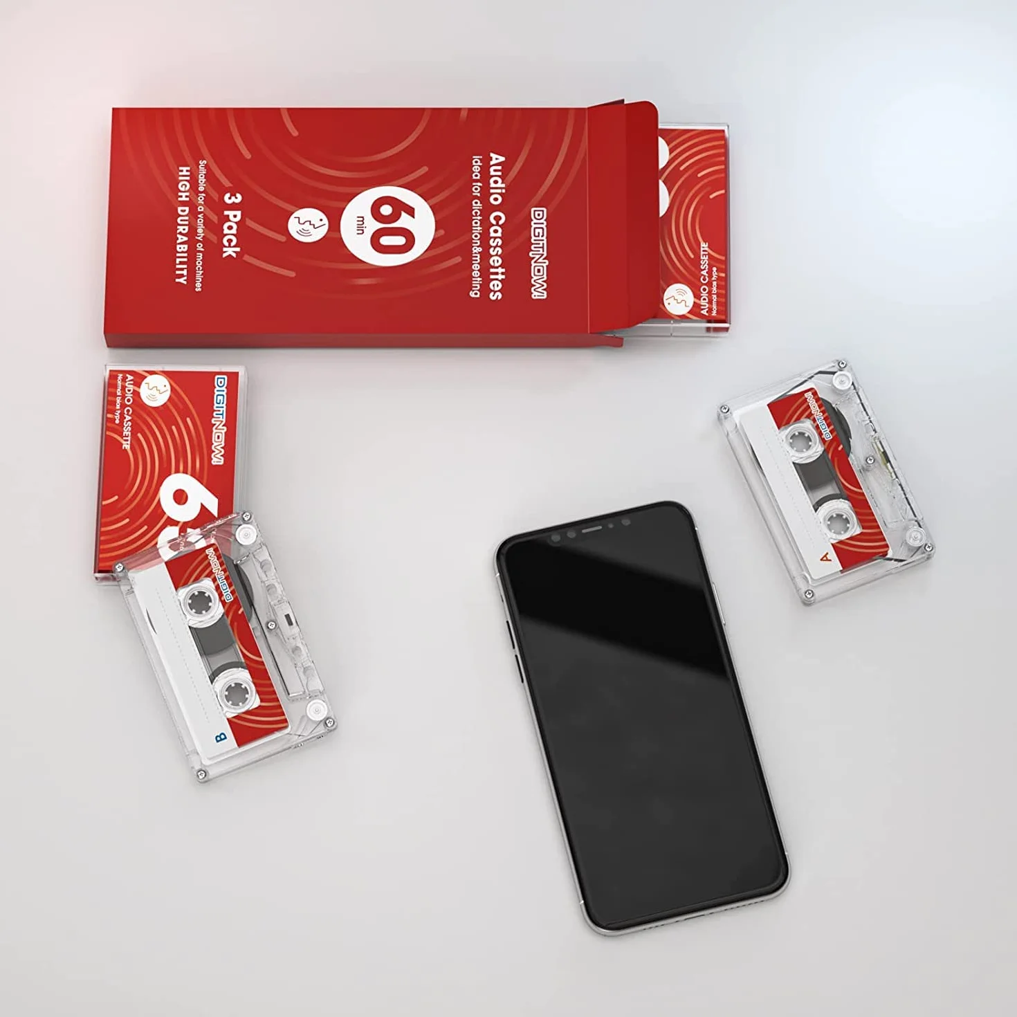DIGITNOW! Cassettes Audio Vierges 60 Min Haute Performance (3Lot) Rouge M108