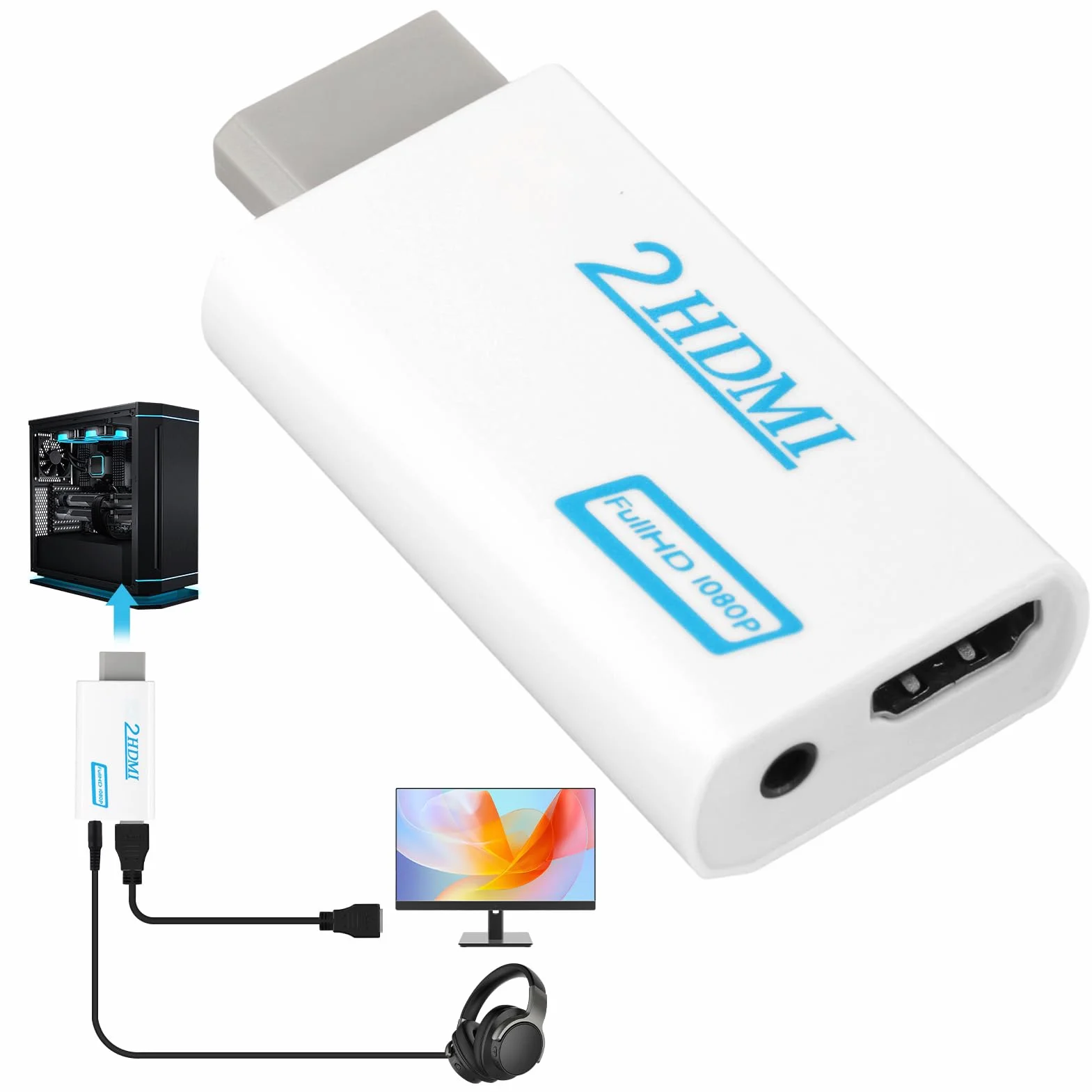 Adaptateur Wii vers HDMI Convertisseur Vidéo Full HD 1080P/720P Sortie Audio 3,5mm