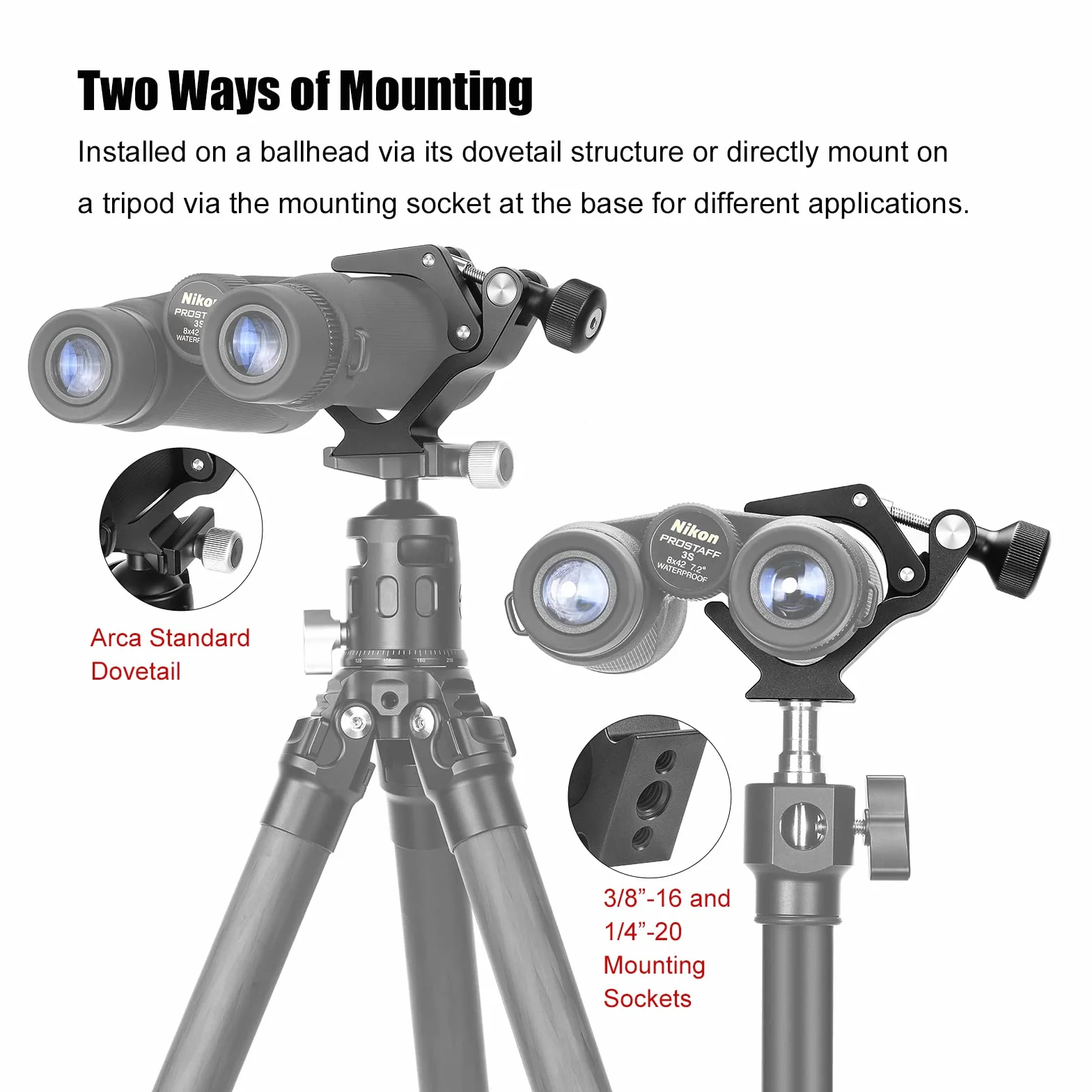 SUNWAYFOTO CC-09 Adaptateur de trépied Universel pour Jumelles avec Adaptateur Arca Swiss Compatible avec Tous Les trépieds 1/4 et 3/8
