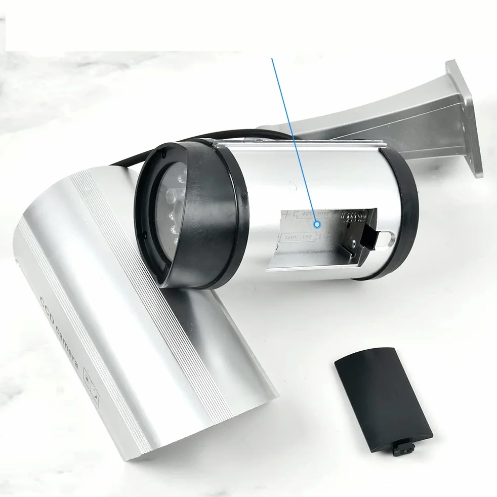TIMESETL Camera Factice pour Exterieur et Intérieure 2Pcs Caméra Fausse Caméra de Surveillance Caméra Factice avec LED Infrarouge Clignotante Rouge d'avertissement, Caméra Fausse de Sécurit, Argent